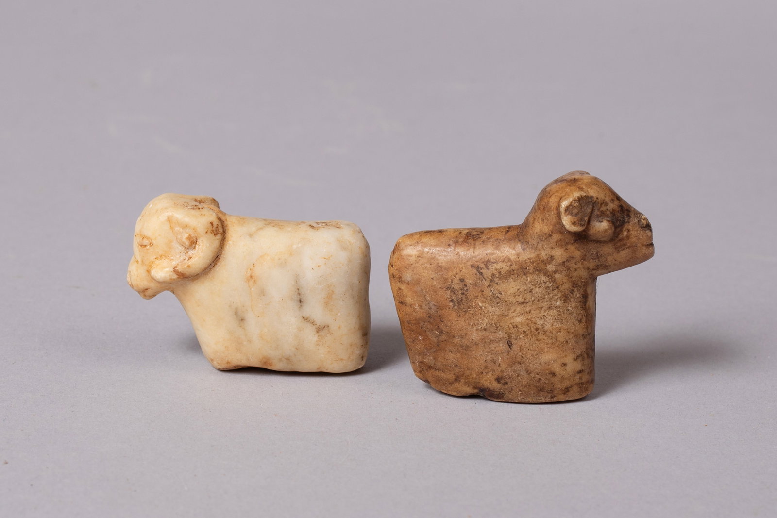 Two Anasazi Stone Rams, Ca 1000 - 1400 AD: Group of Two Stone Rams: A) Brown 2"L, 1/2"W, 1 1/4"H B) White 1 7/8"L, 3/4"W, 1 1/2"H