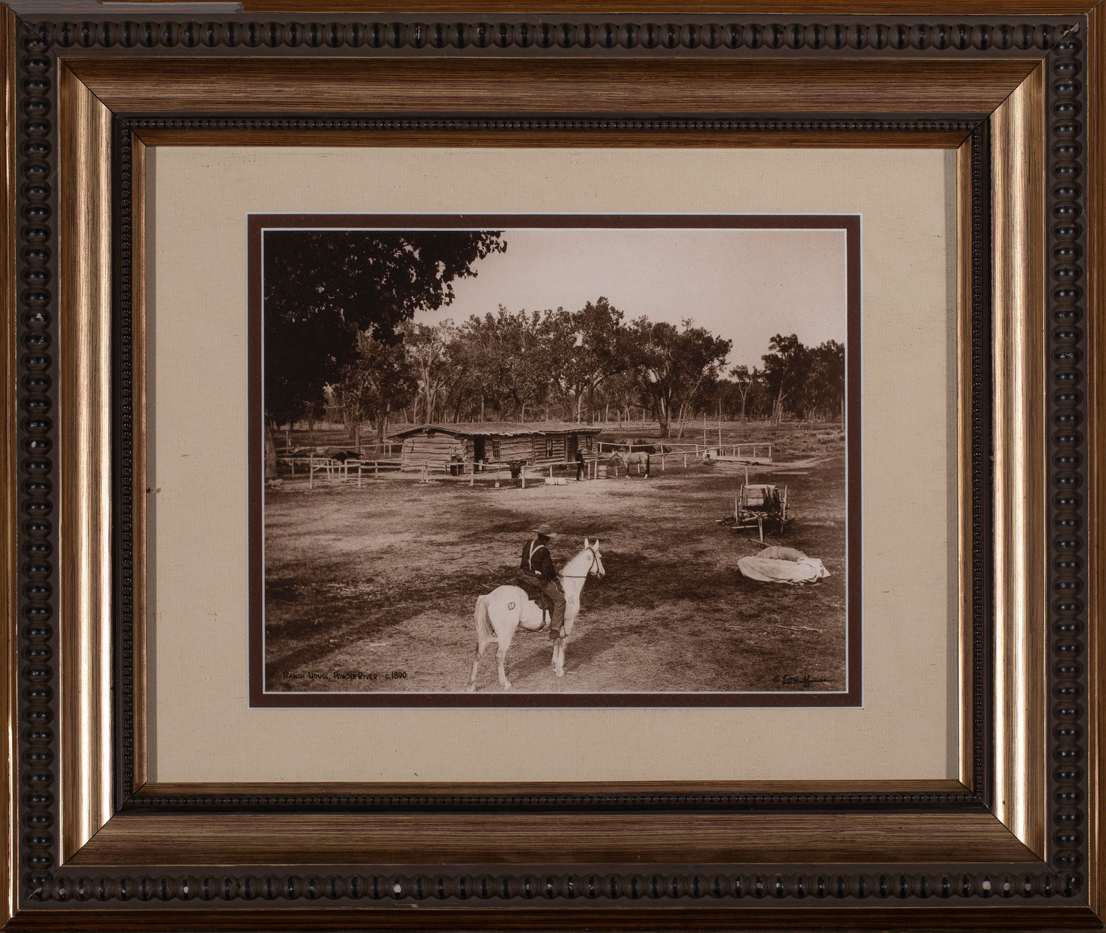 Coffrin's Old West Gallery, Two Laton Alton Huffman Photographs: Coffrin's Old West Gallery, Two L.A. Huffman Photographs: A) "Ranch House, Powder River, c. 1890" 15 Framed: 1/2" x 18 3/8", Unframed: 7 3/4 x 9 3/4 (sight). Titled & dated lower left: "Ranch House, P