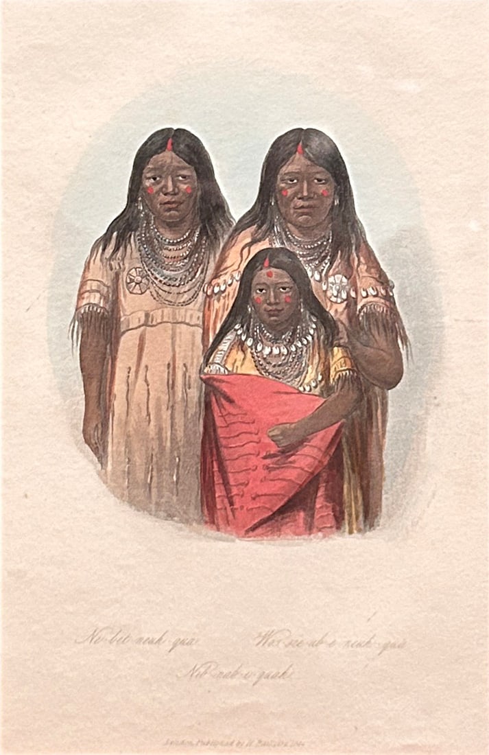 George Catlin (1796-1872) Two Handtinted prints"A Mandan Girl" and "Ne-bet-neuh-qua,: George Catlin Two Handtinted prints: A) "A Mandan Girl" Published by H. Bailliere 1842 B) "Ne-bet-neuh-qua, Wos-see-ab-e-neuh-qua, Nib-nab-u-quah" Published by H. Bailliere 1844; Each 7.75" x 5" Born