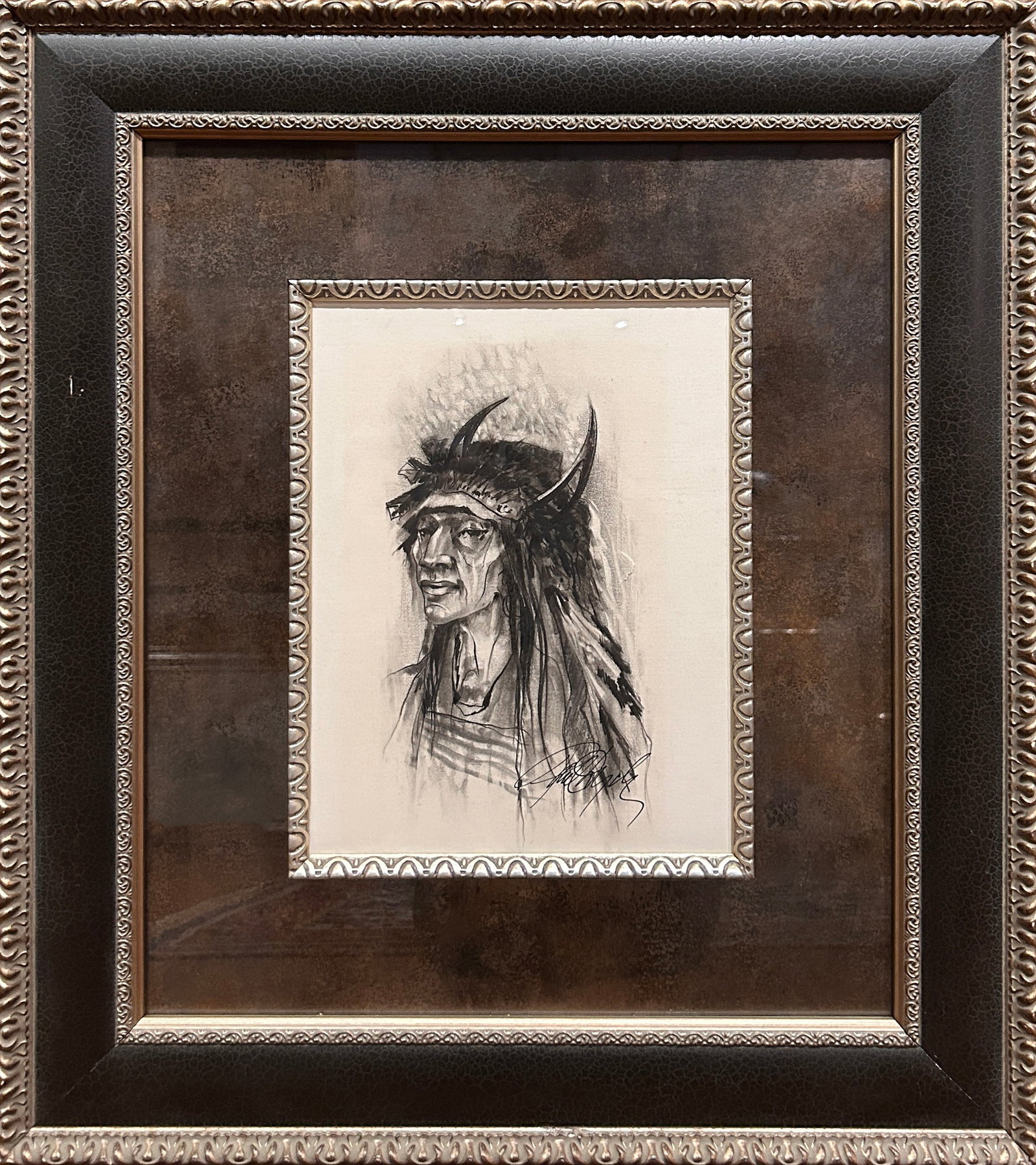 Paul Dyck (1917-2006) "Gros Ventre Man" Charcoal: Paul Dyck "Gros Ventre Man"; 11.5" x 8.5" charcoal; Signed lower right; On verso- titled, signed and dated 1972
