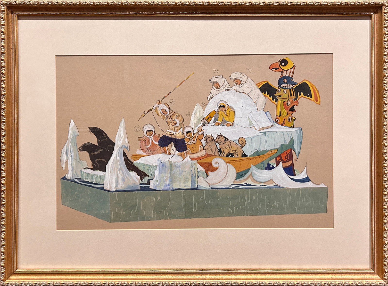 Oscar E. Berninghaus (1874-1952) "Alaska", with Great Provenance and Authentication, Ca 1931: Oscar E. Berninghaus "Alaska", from Romance of Industry Series for the Veiled Prophet Parade, Circa 1931 Framed: 20.75" x 28.75"; Unframed:n13" x 21" Watercolor, gouache and pencil On verso - Nedra Ma