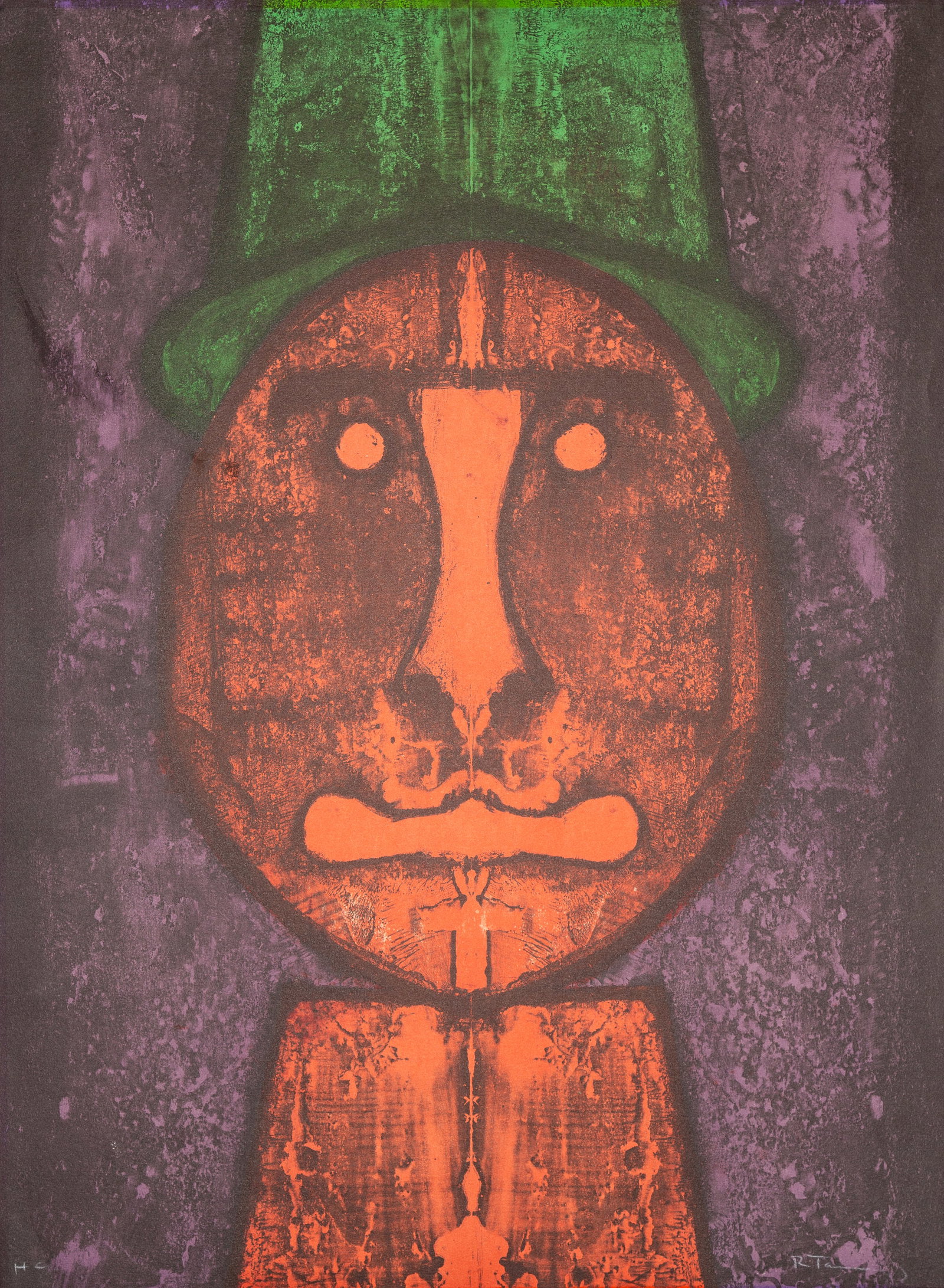 Rufino Tamayo (Zapotec, Native American (Mexico)) b. 1899 "Watermelon Suite" or "Cabeza en Rojo: Lithograph in color on paper. Signed, and marked "HC" along lower edge. Tamayo created his well-known a series of "Cabeza" (Head) pieces during the 1960s and 1970s.