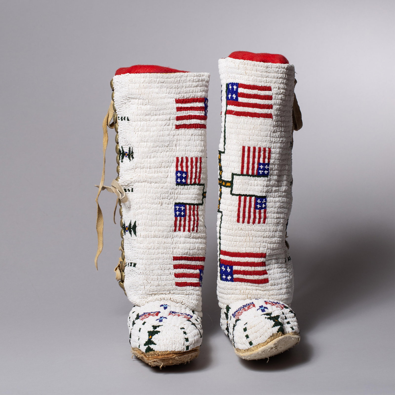 Sioux Beaded High-Top Moccasins with American Flag Motif (1 of 7)