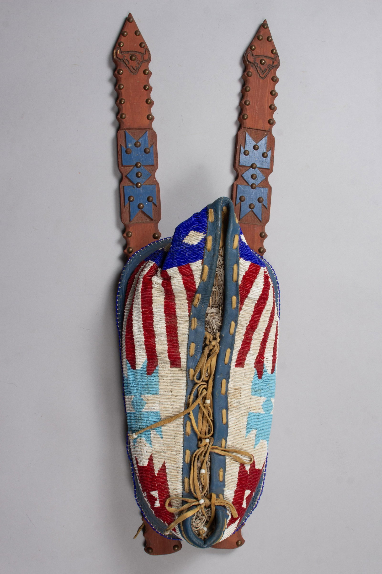 Northern Plains Beaded Cradle on Boards with Flag Motif (1 of 3)