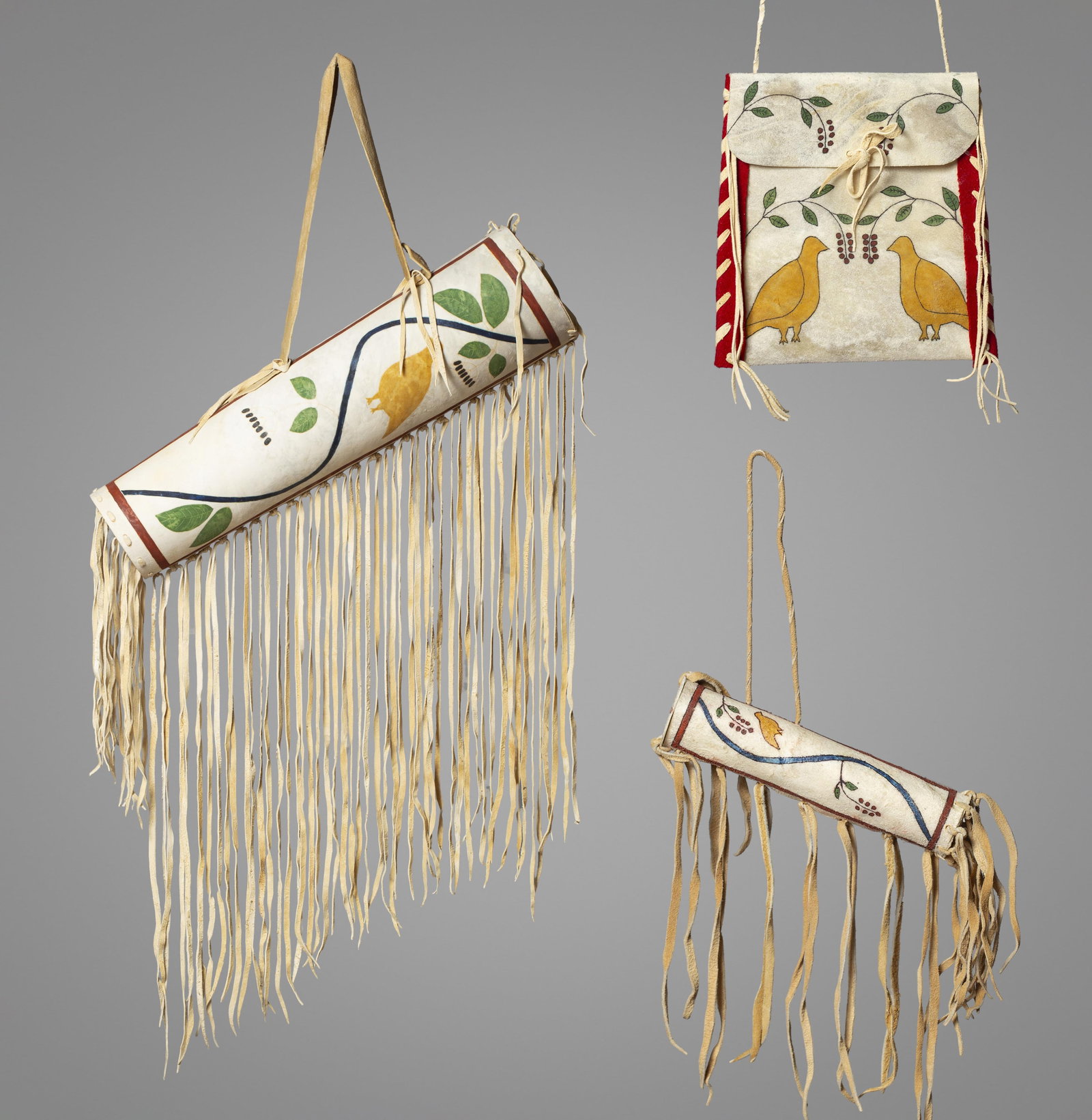 Trio of Parfleche Cylinder and Purse by Donald Cain (Turtle Mountain Chippewa) (1 of 14)