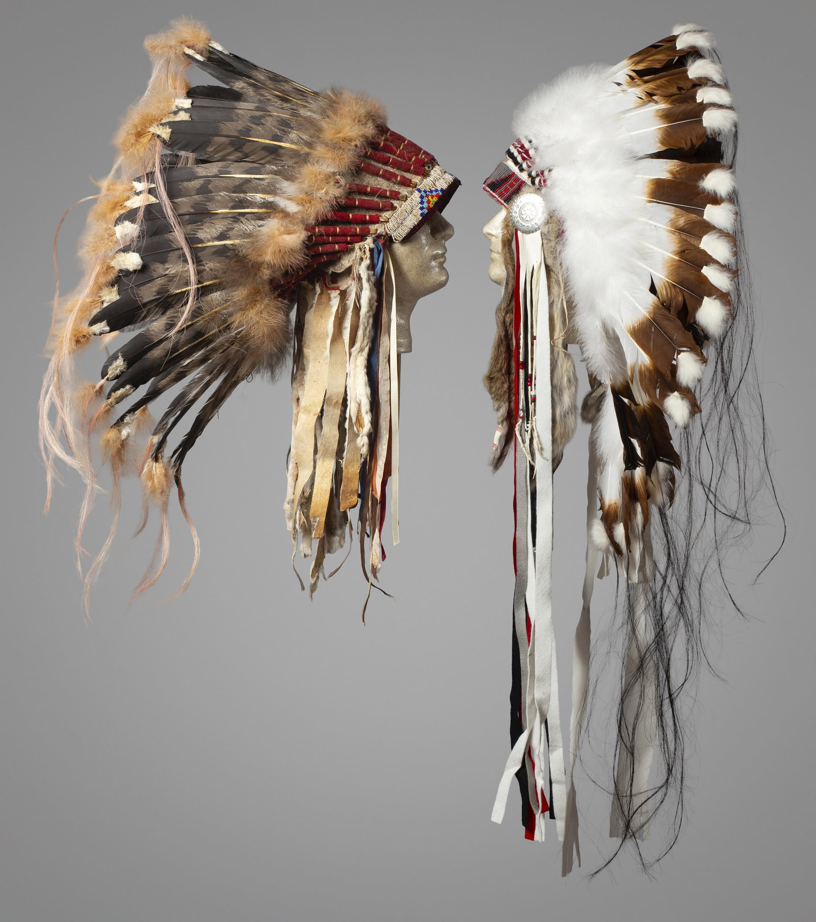 Pair of Two Plains Headdresses with Colorful Ribbons (1 of 8)