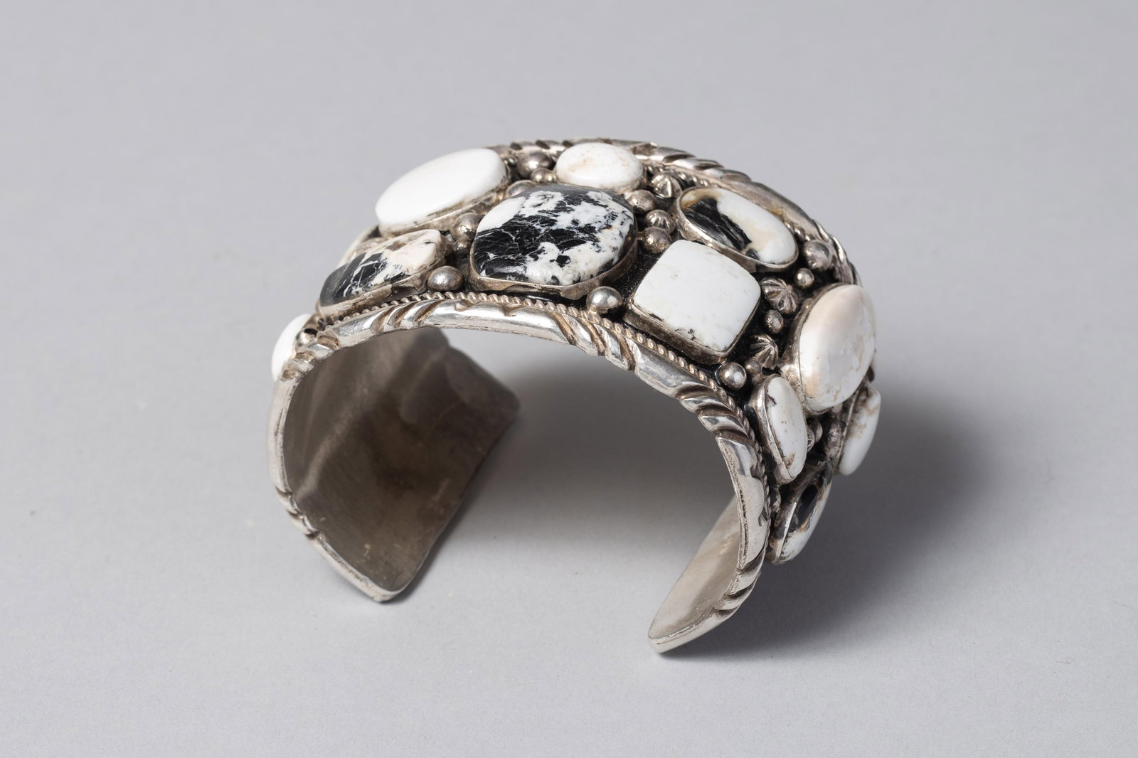 David Benally Navajo Sterling Silver & White Buffalo Stone Cuff Bracelet (1 of 4)