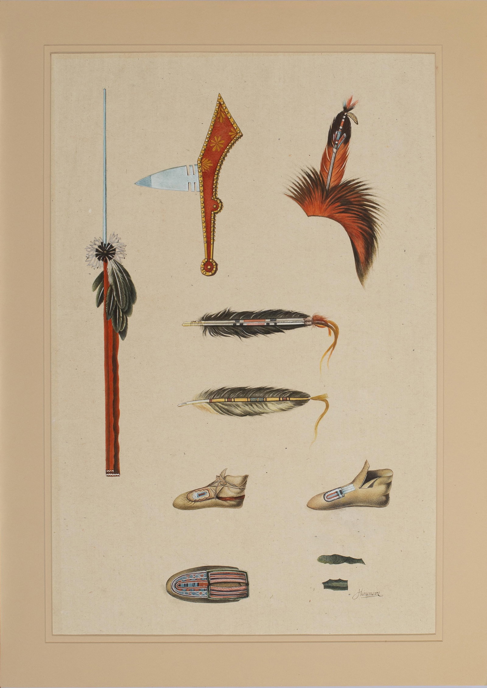 Hanumann, (20th Century), Native American Artifacts (after Karl Bodmer), watercolor (1 of 2)