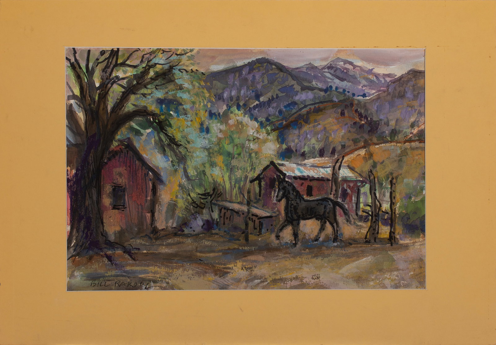 William Joseph Rakocy (1924-2015), Old Mogollon Pony and Barn, 1971, watercolor and gouache on paper (1 of 2)