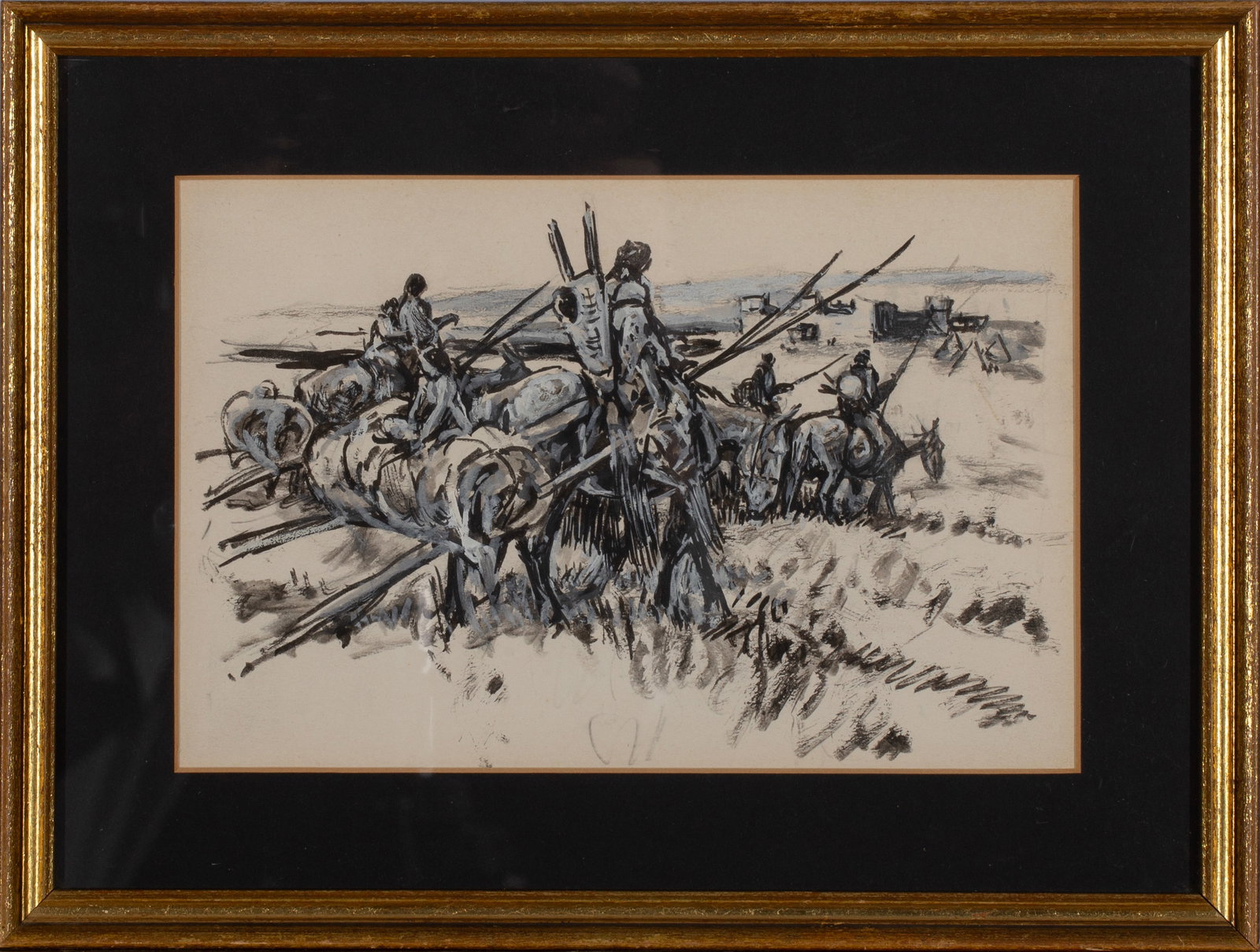 Nick Eggenhoffer (1897-1985), Moving Camp, grisaille watercolor on paper (1 of 2)