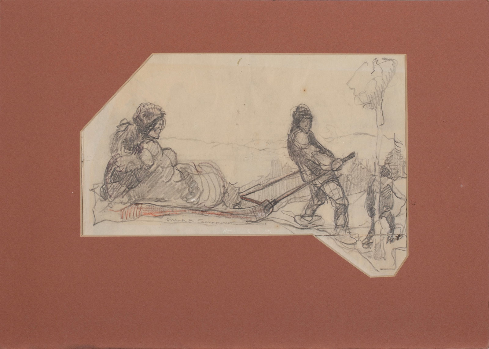 Frank Earle Schoonover (1877-1972), 'Pulling the Sledge' Illustration Sketch, pencil on paper (1 of 2)