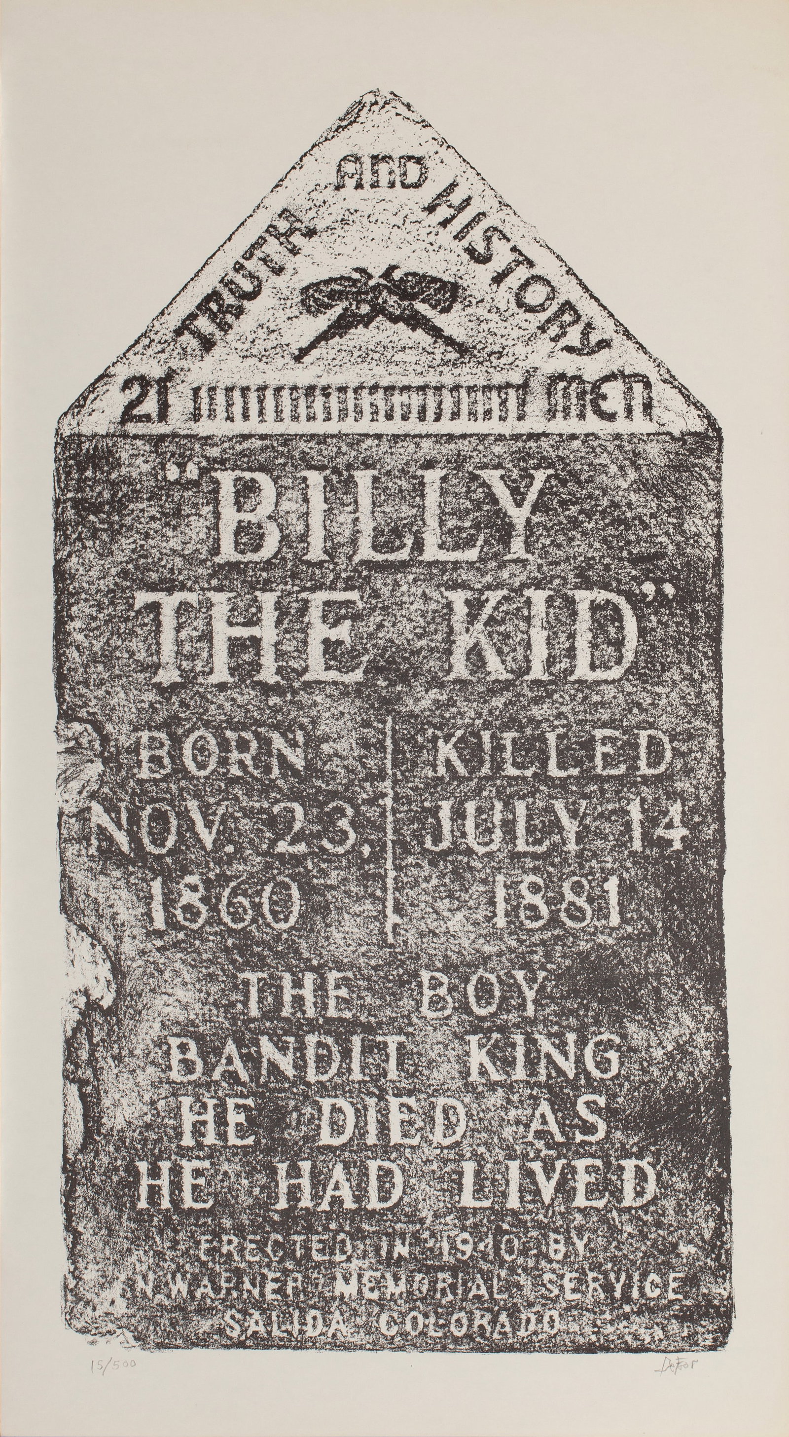 Bruce DeFoor, Billy the Kid Gravestone Rubbing, print on paper (1 of 2)