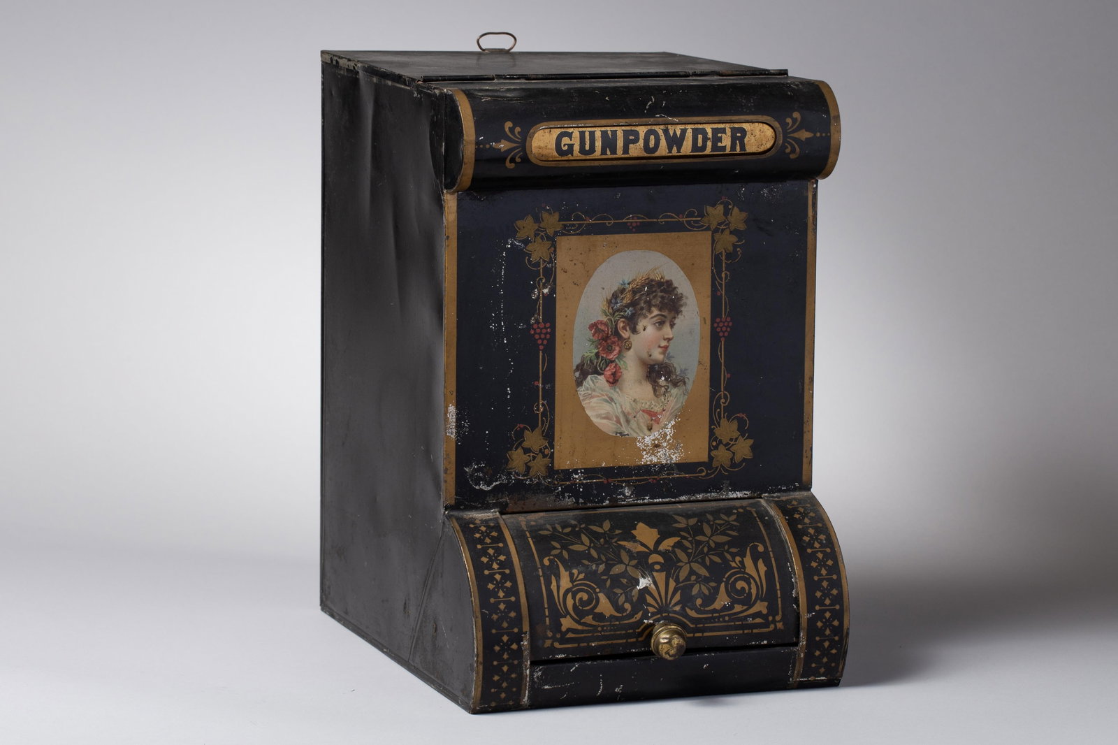 Antique Coffee Tin Bin, 19th Century (Toleware) with rotating top (1 of 6)