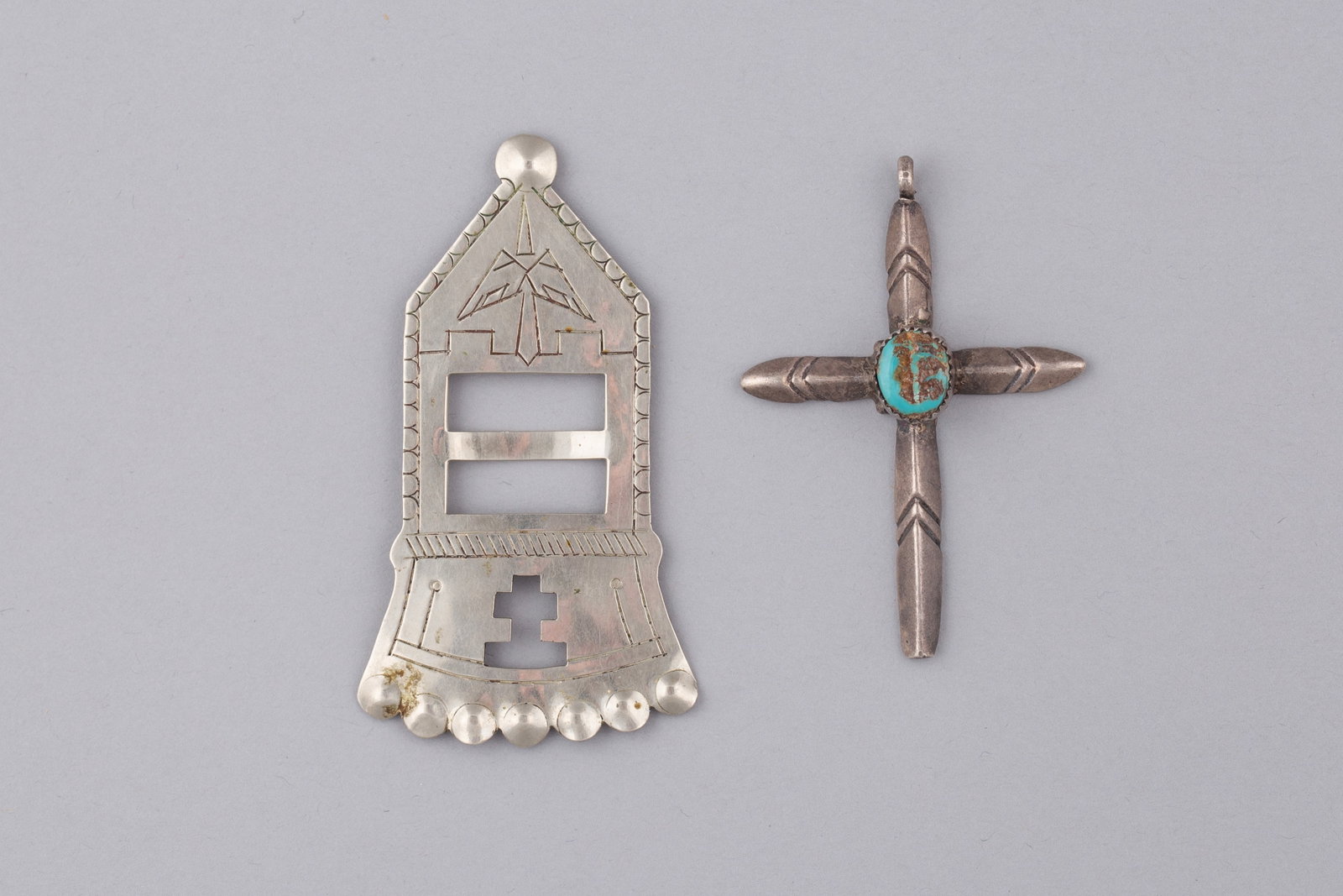 Two Vintage Native American Sterling Silver Christian Jewelry Pieces Church: 3 x 1 3/4 x 1/8 in. (1 of 3)