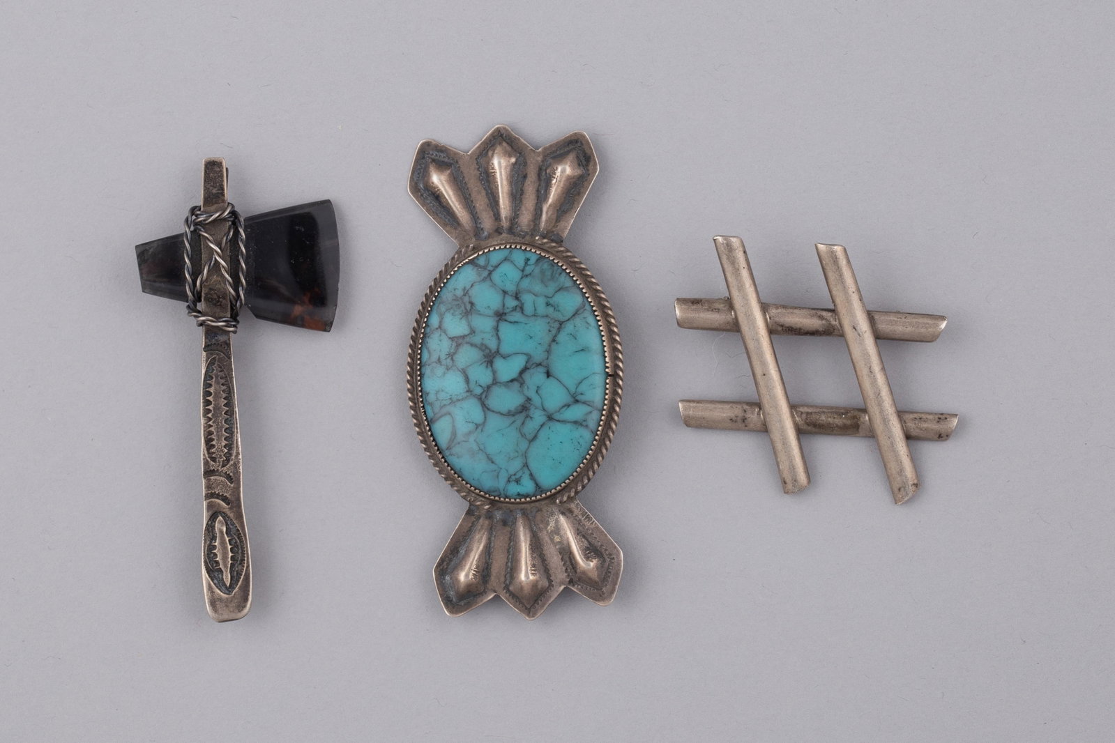 Group of (3) Vintage "Fred Harvey Era" Native American Silver Pins (1 of 2)