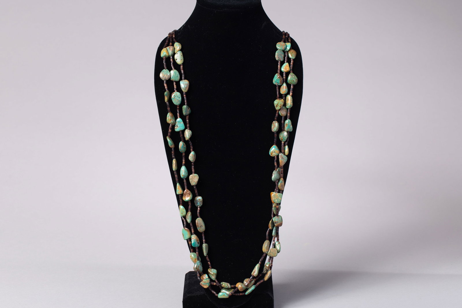 Vintage Santo Domingo Pueblo Three-Strand Cerrillos Turquoise & Heishi Bead Necklace (1 of 2)