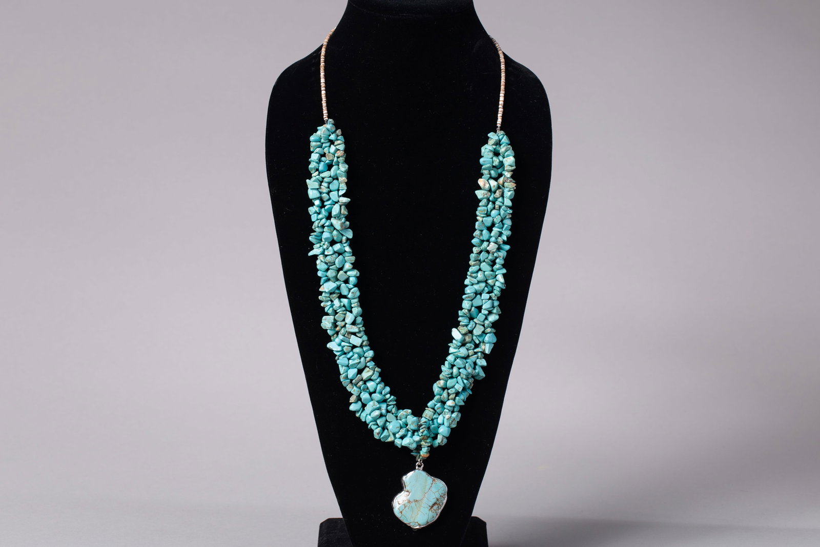 Southwestern Four Strand Turquoise Nugget with Turquoise Drop Pendant Necklace (1 of 3)
