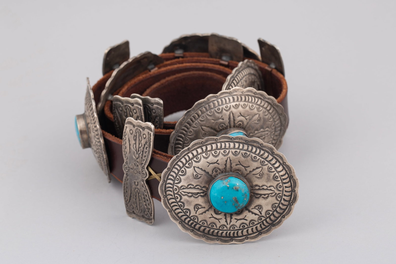 Fine Native American Diné (Navajo) Sterling Silver & Turquoise Concho Belt (1 of 4)