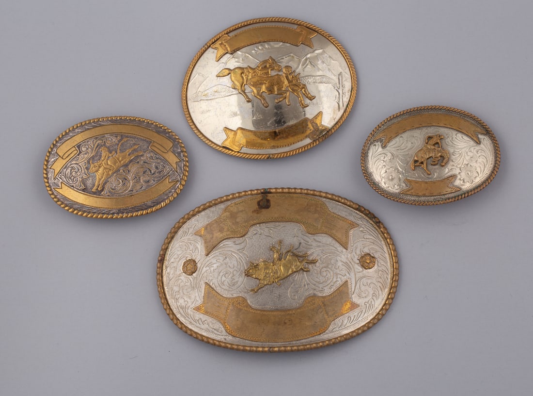 Four Antique Rodeo Champion Belt Buckles of German silver (1 of 5)