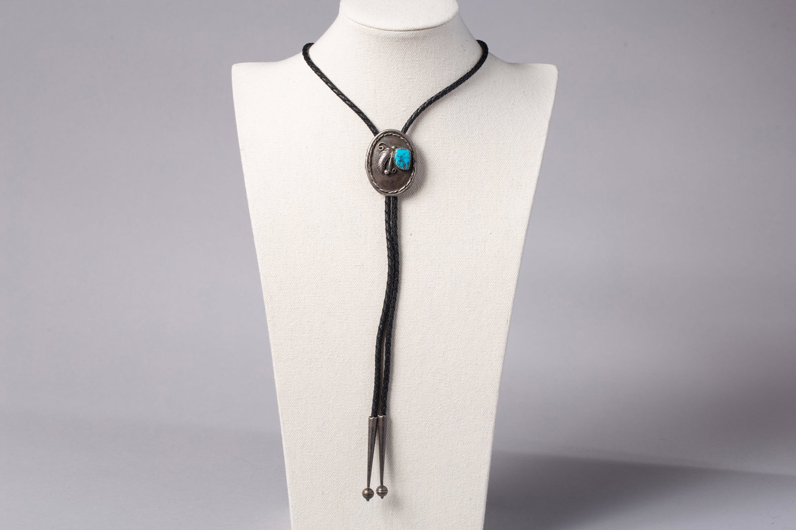 Navajo Turquoise and Floral Design Bolo Tie by Lester Ortiz (1 of 2)