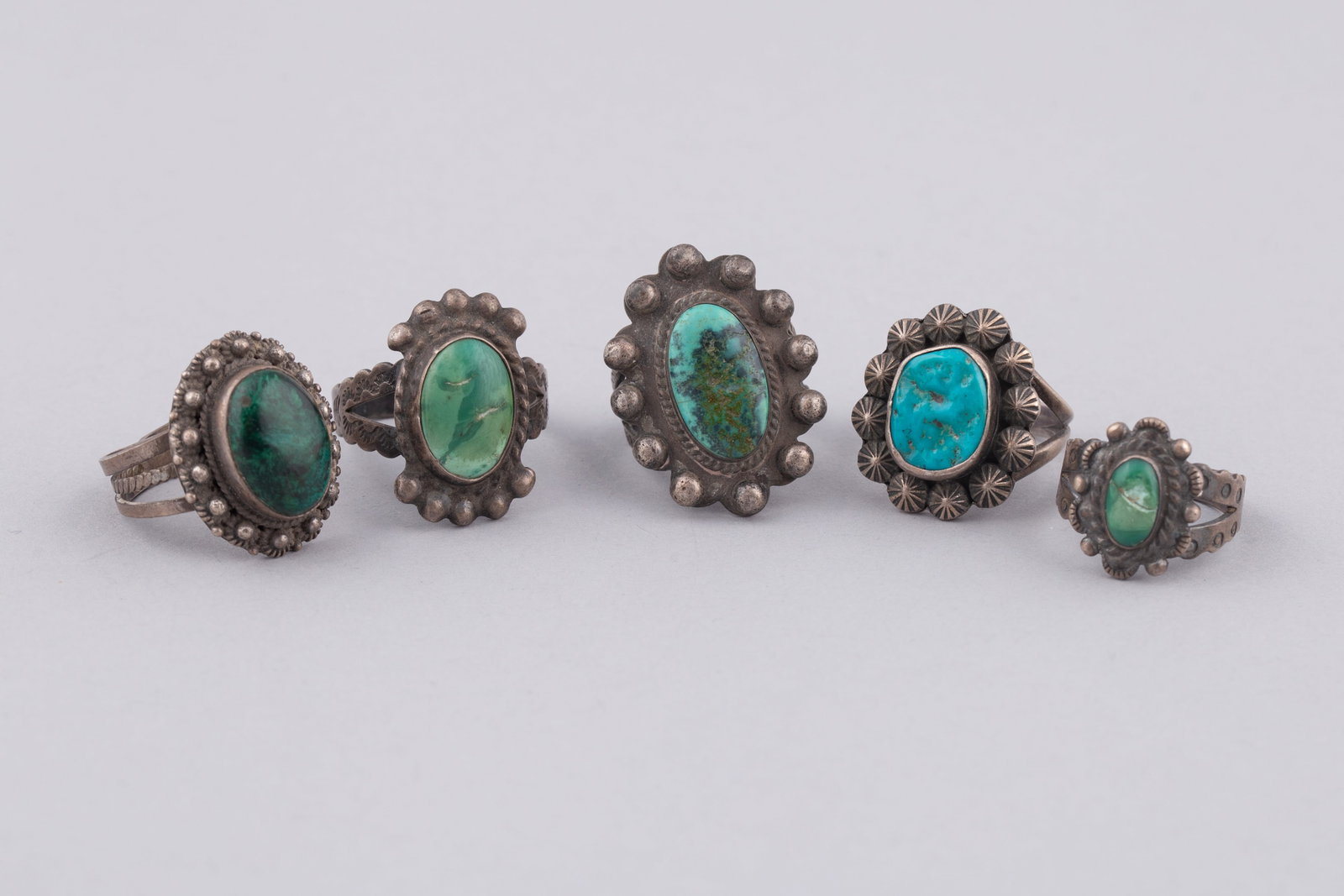 Collection of Five (5) Vintage Navajo Sterling Silver and Turquoise Rings (1 of 3)