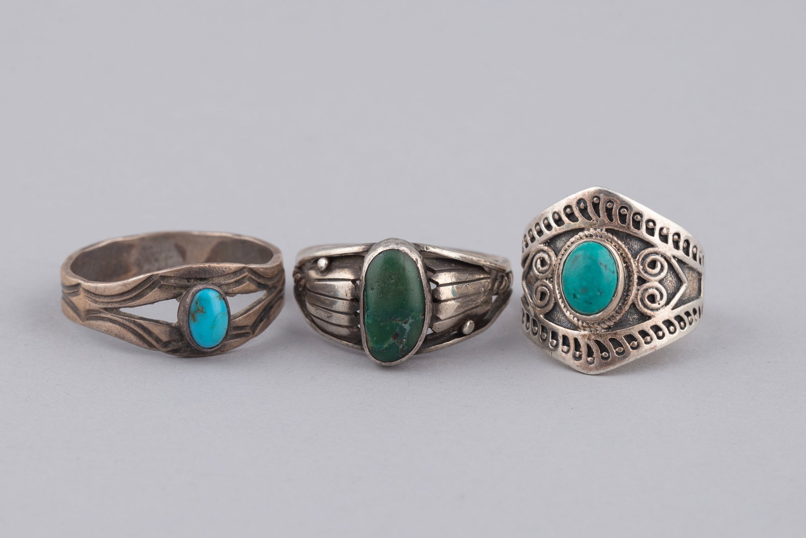 Group of Three Navajo Sterling Silver and Turquoise Rings (1 of 3)