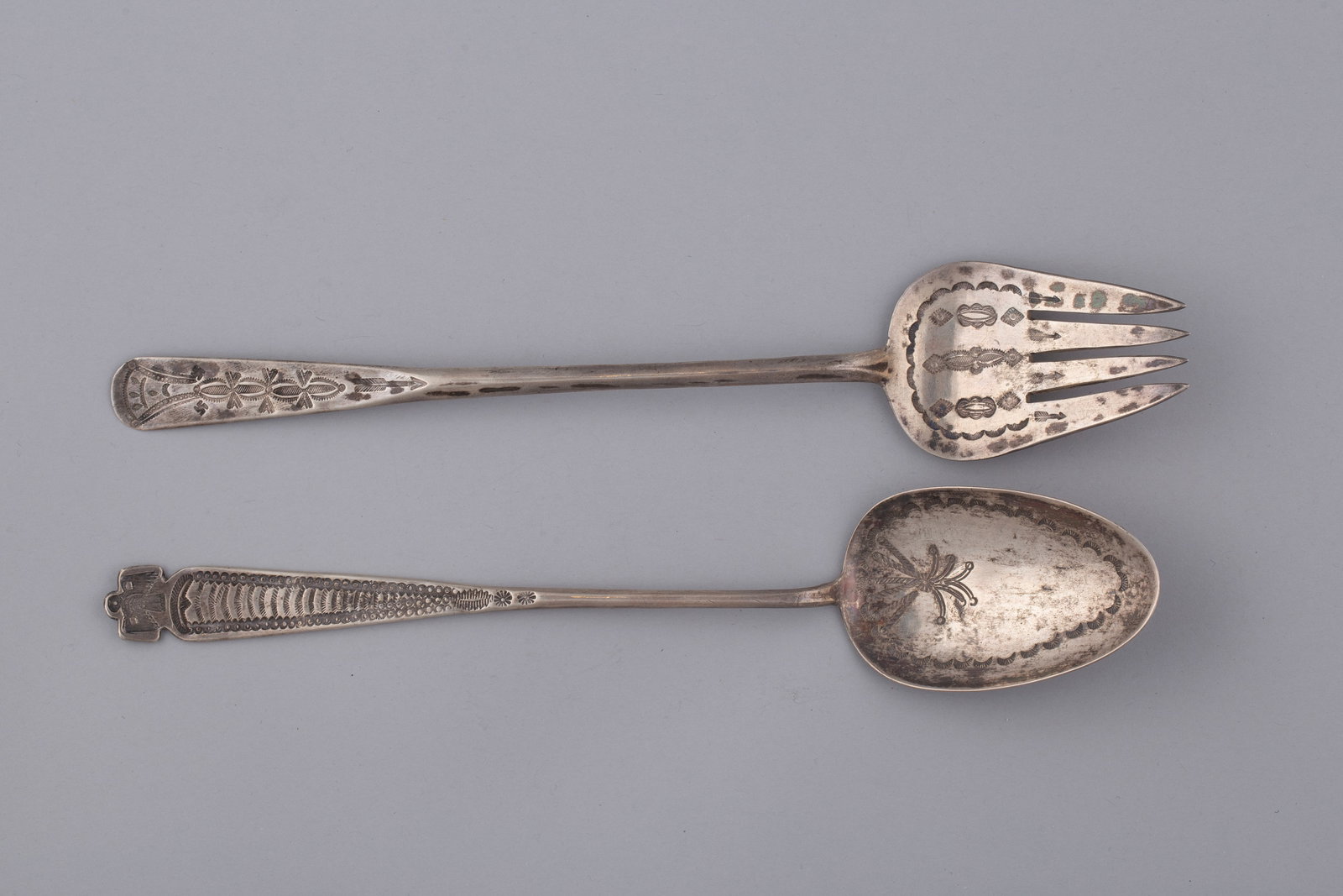 Vintage Navajo Coin Silver Serving Spoon and Serving Fork Unmatched (1 of 6)