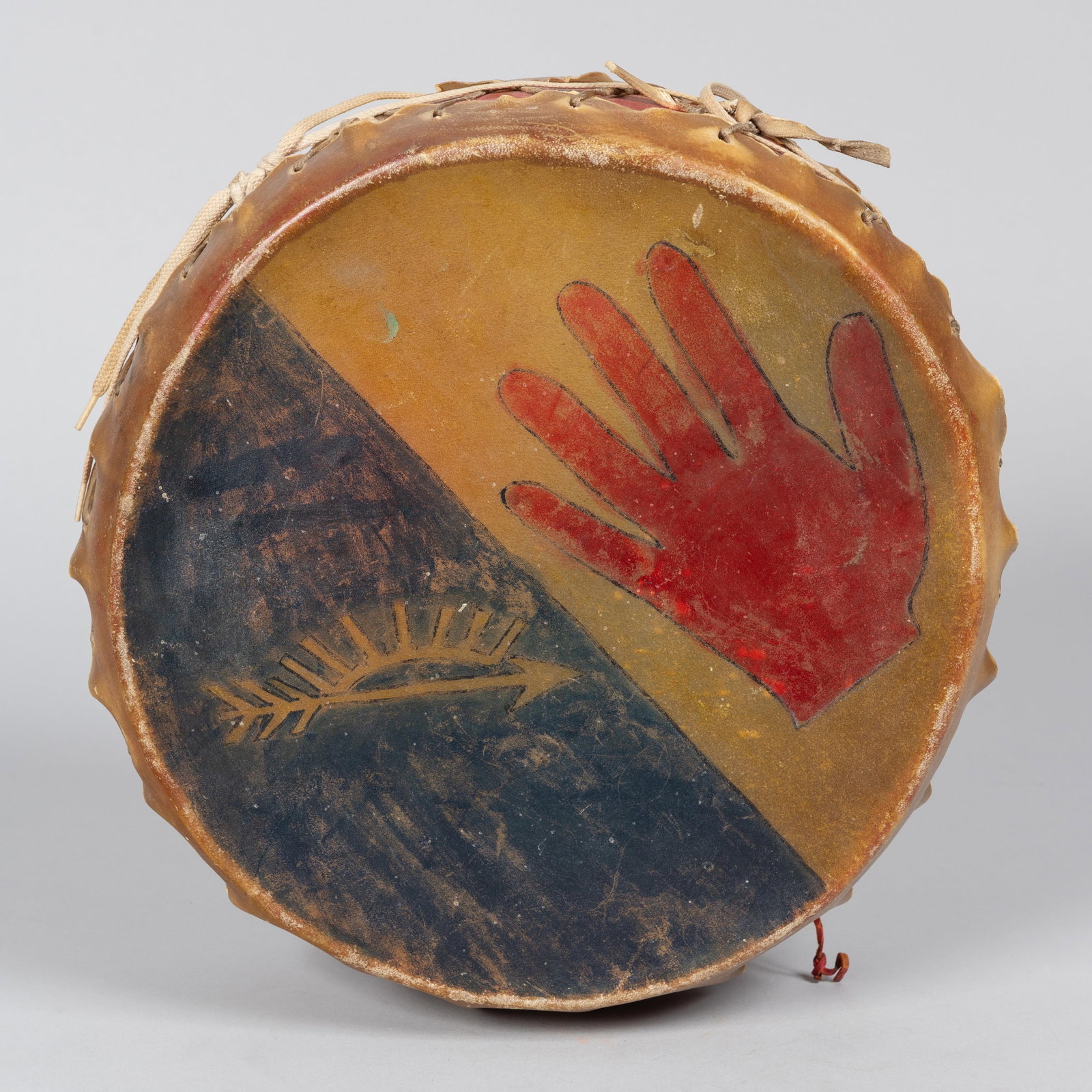 Early Plains Colorful Drum 11 x 11 x 5 in. (27.9 x 27.9 x 12.7 cm.) (1 of 3)