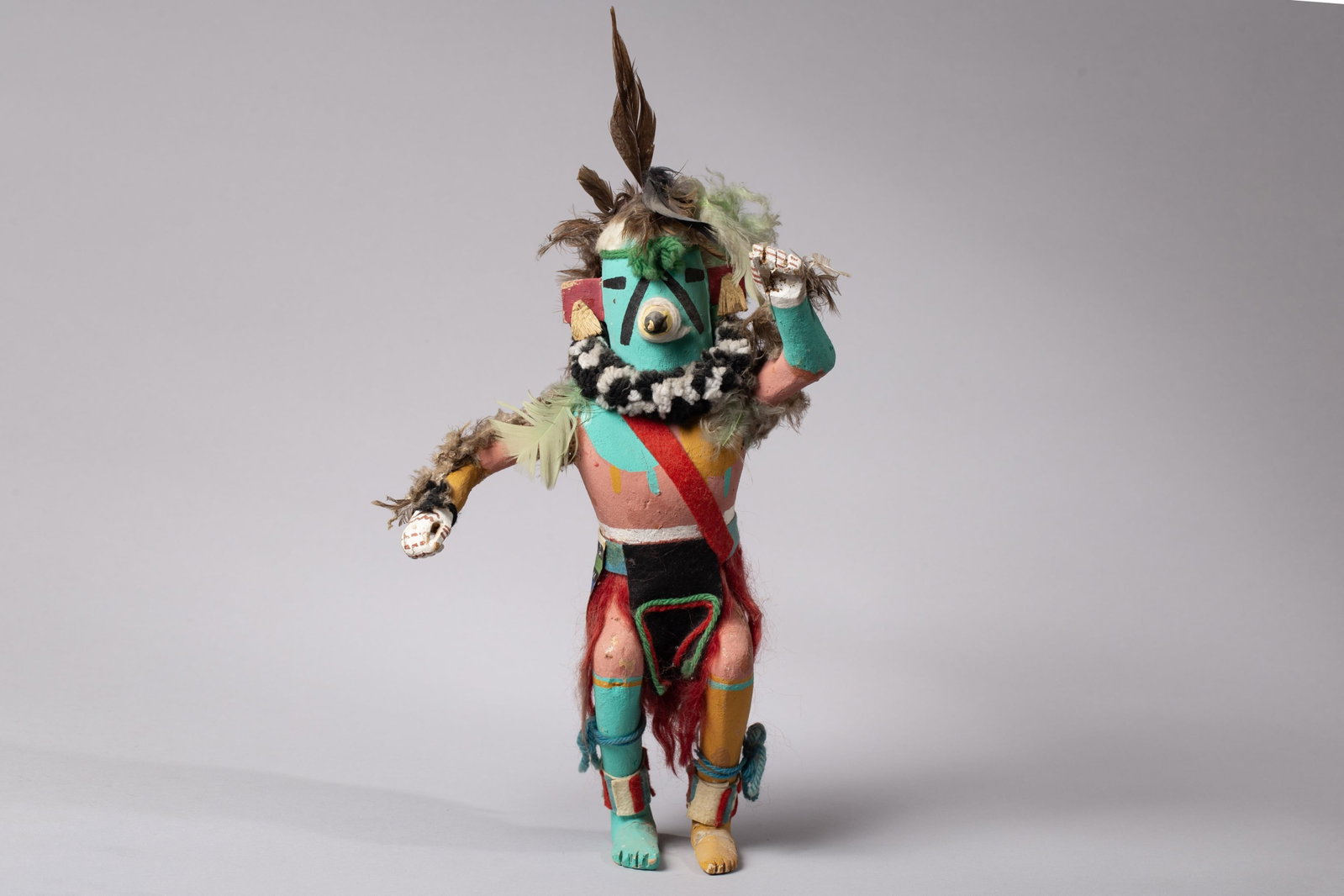 Hopi Hand-Carved Wood Eagle (Kwahu) Katsina Doll: Contemporary Hopi Katsina (Kachina) doll depicting Kwahu, the Eagle Dancer. Masterfully hand-carved from native cottonwood root, this figure captures the fluid, dynamic essence of the traditional mult