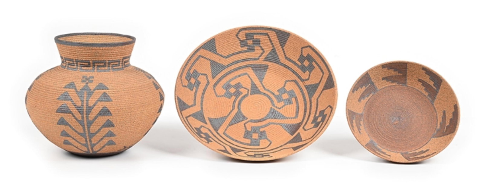Group of Three: David Salk Stoneware Native American Style Pottery Items Emulating Baskets (1 of 1)