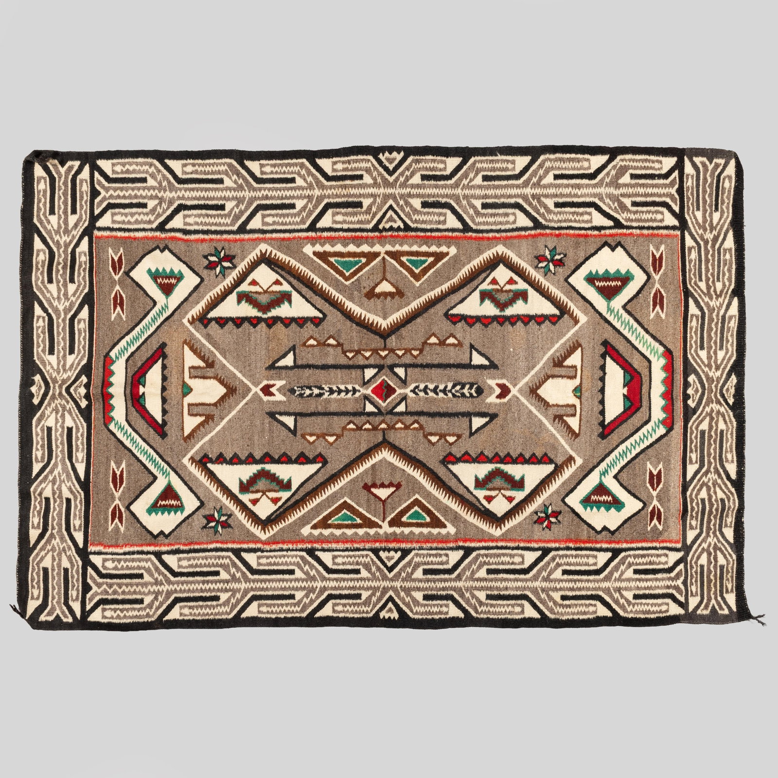 Navajo Regional Two Grey Hills Style Geometric Pattern Wool Rug (1 of 2)