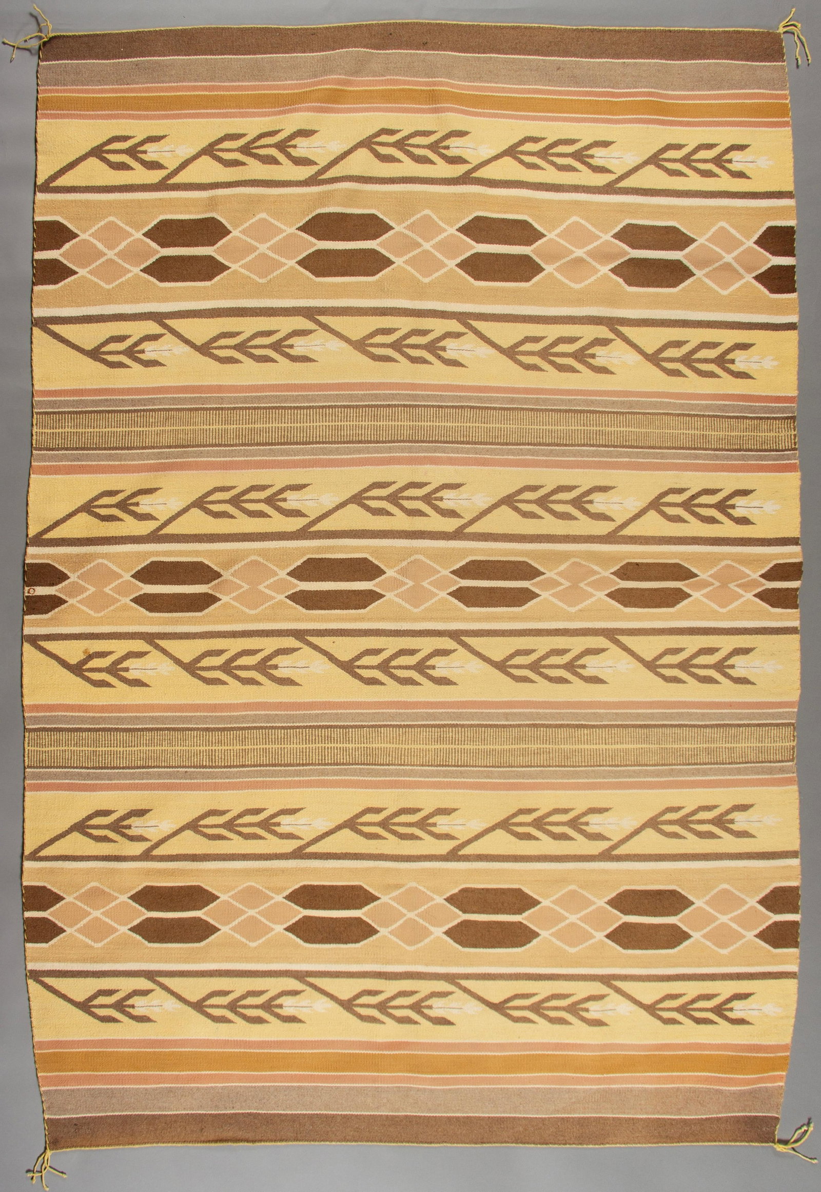 Vintage Navajo Natural Crystal Rug, Ca 1930s: This exceptional, vintage Navajo Crystal rug, woven circa 1930s, offers a soft feel and a palette of warm, vegetal dyes. Originating from the Crystal Trading Post region in New Mexico, this rug showca