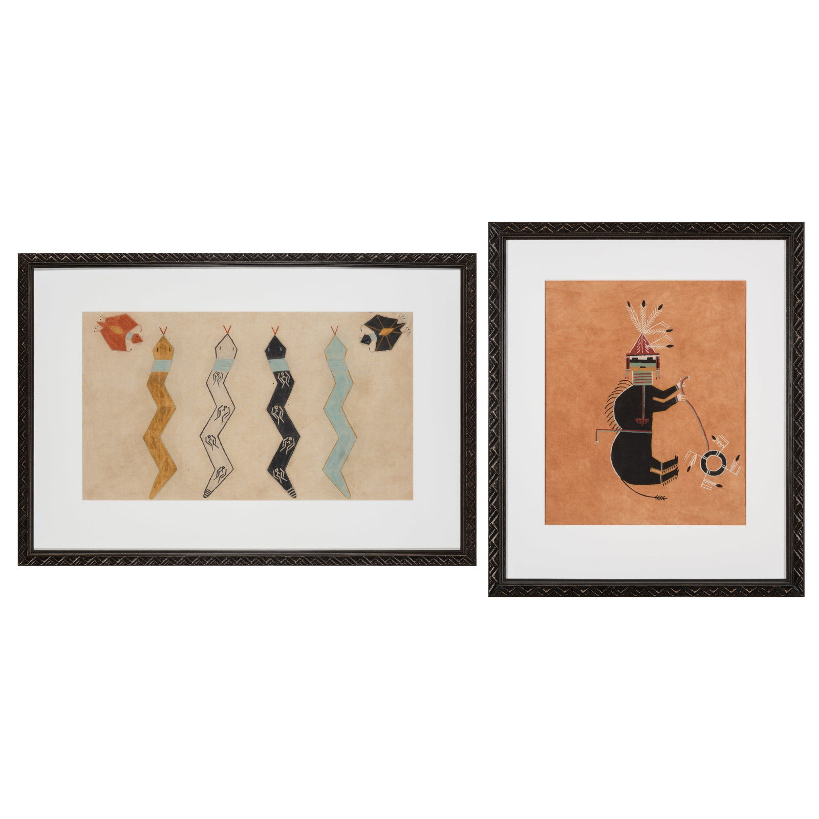 Two Framed Navajo Memory Aids: framed: 25 1/2 x 21 1/2 in. (64.8 x 54.6 cm.), Larger, framed: 24 1/2 x 36 in. (62.2 x 91.4 cm.)