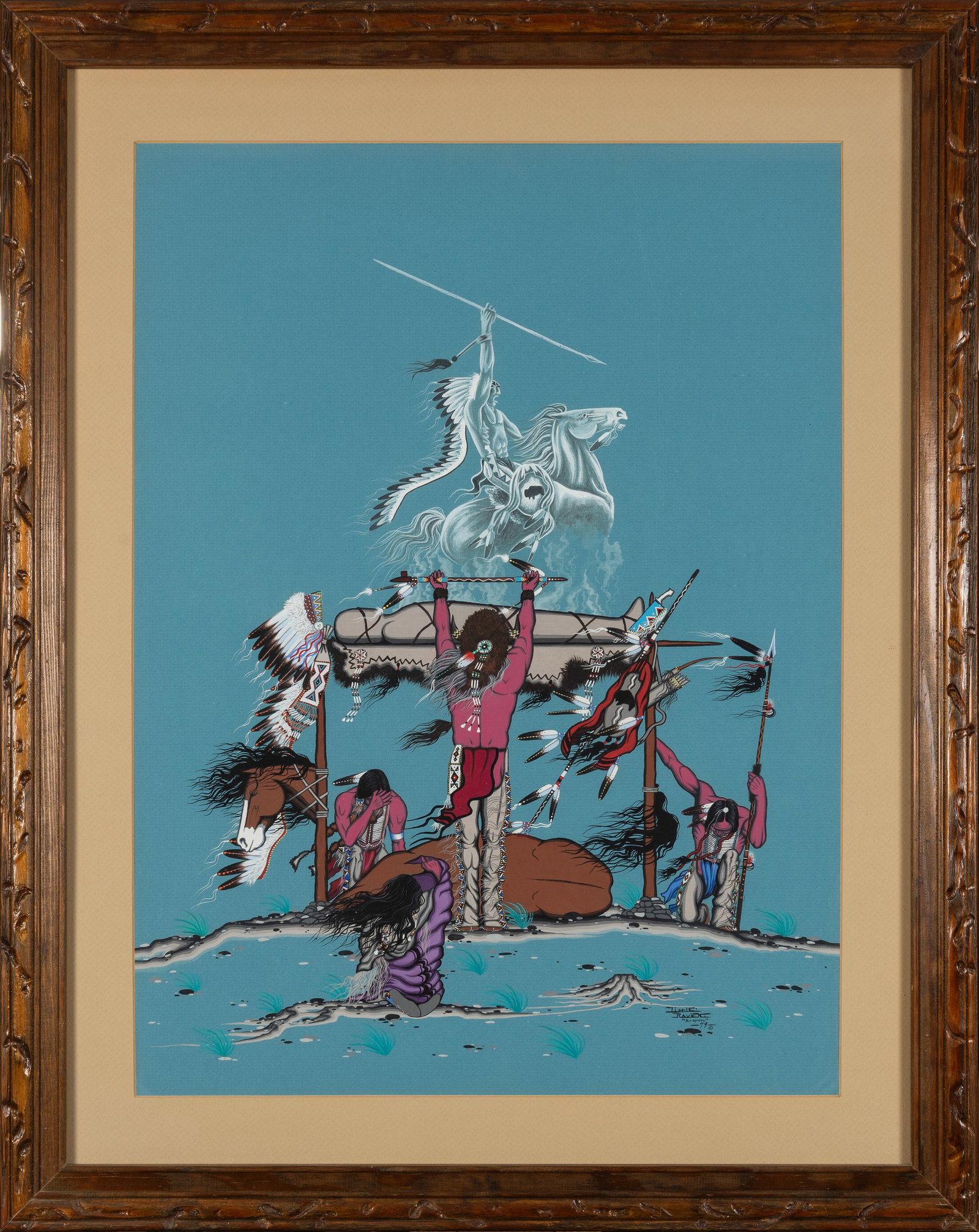 Ben Little Raven, Jr., Arapaho (1950–2017), The Spirit Rider: Ben Little Raven, Jr. Arapaho (1950–2017) The Spirit Rider gouache on paper 24 1/2 x 18 in. (62.2 x 45.7 cm.), Frame: 31 1/2 x 25 x 1 in. (80 x 63.5 x 2.5 cm.)