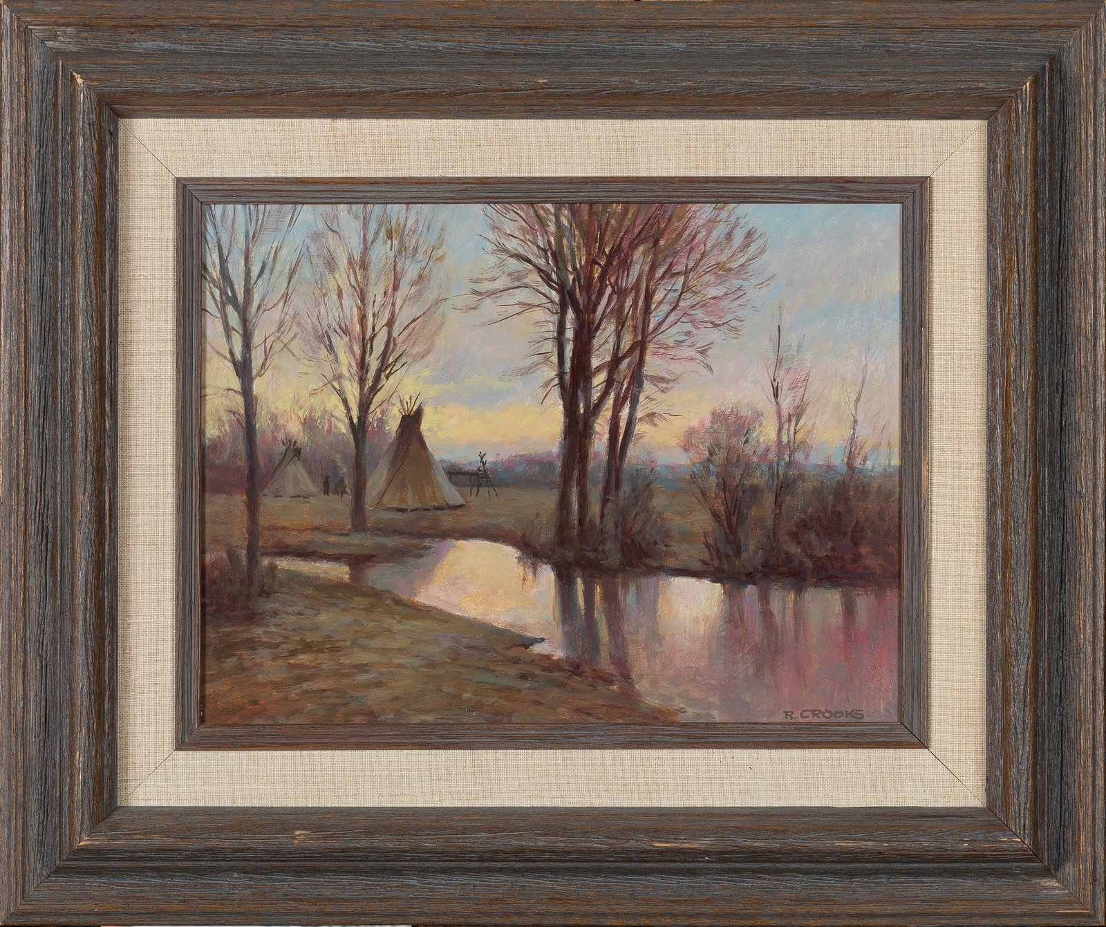 Ronald Crooks (1925-2006), Quiet Camp: Signed lower right: R. CROOKSA serene and atmospheric western landscape by California artist Ronald Crooks. Highly regarded for his nostalgic, romanticized depictions of the historic American West, Cr
