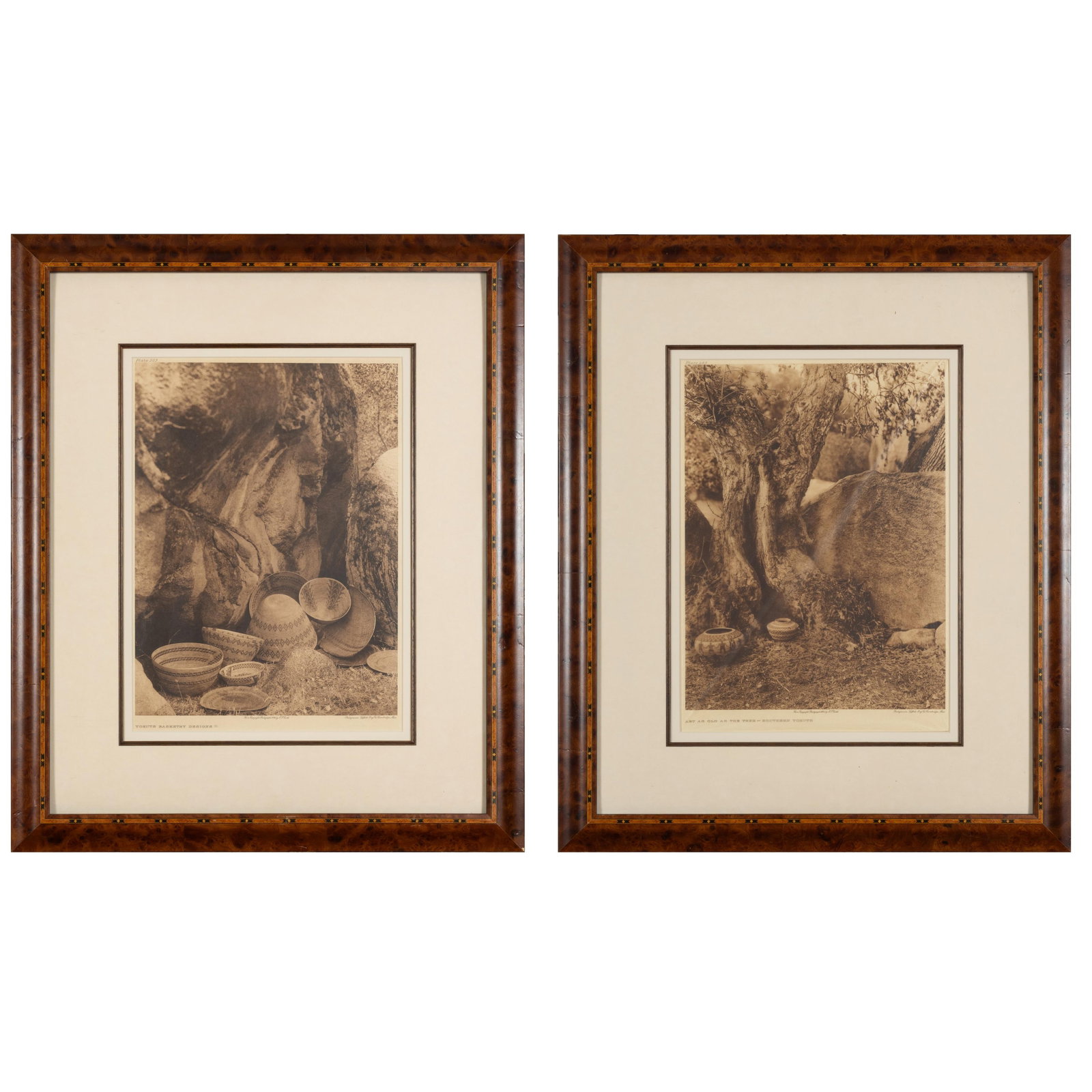 Edward Sheriff Curtis (1868-1952), Pair of Framed Photogravures: Yokuts Basketry Designs and Art as (1 of 3)