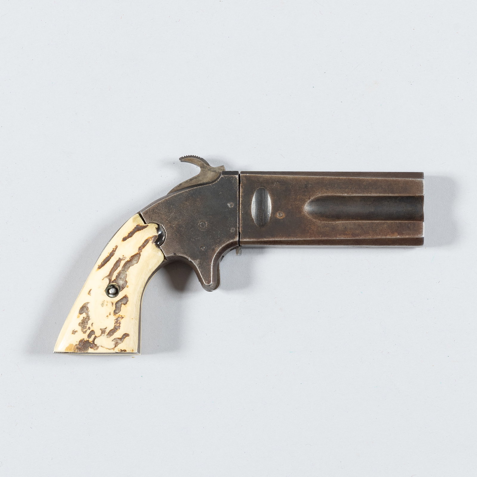 Antique Double-Barrel Over-and-Under Derringer with Stag Antler Grips (1 of 5)