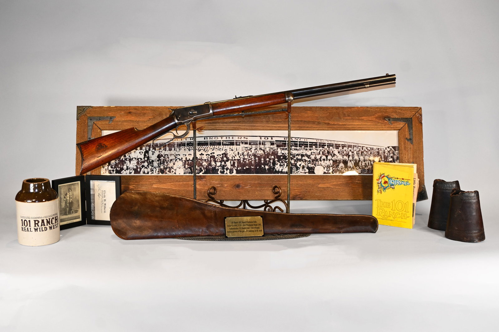 Historic 101 Ranch Marked Winchester Model 1892 Rifle Lot with Marked Leather Scabbard, Marked (1 of 20)