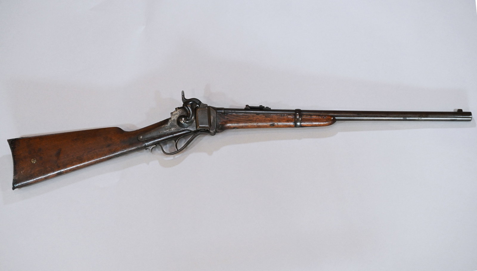 Civil War Antique Sharps New Model 1863 Percussion, Original Six-Groove Barrel: Sharps New Model 1863 conversion, Serial Number 82213, .50/70 cal., with desirable original six groove bore. Markings on right side "R.S. LAWRENCE PAT, APRIL 12TH 1859", "C. SHARP PAT. OCT 5th 1852", 
