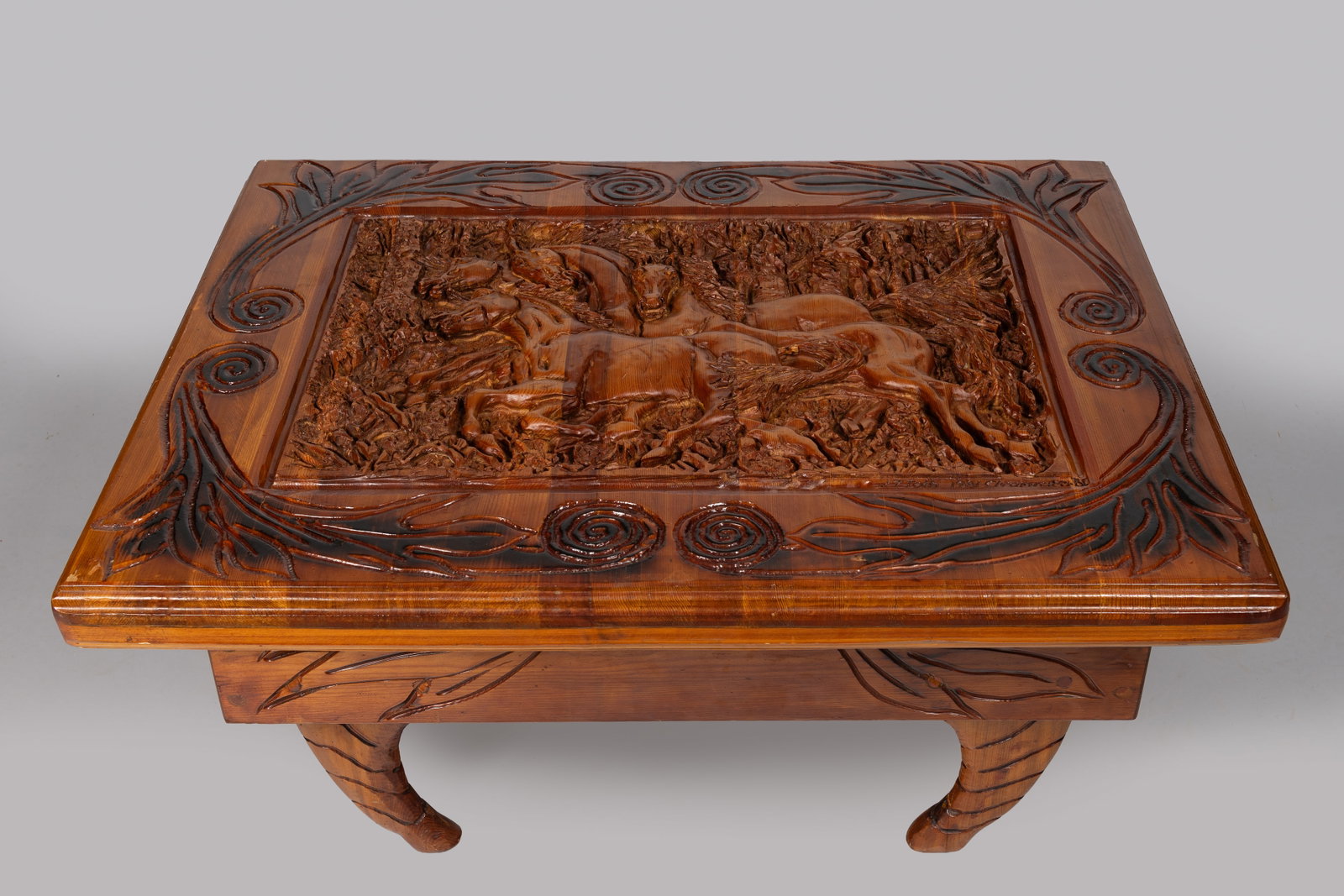 "Wild Gallop" - Custom Hand-Carved Wood Coffee Table by Les Toth (1 of 6)