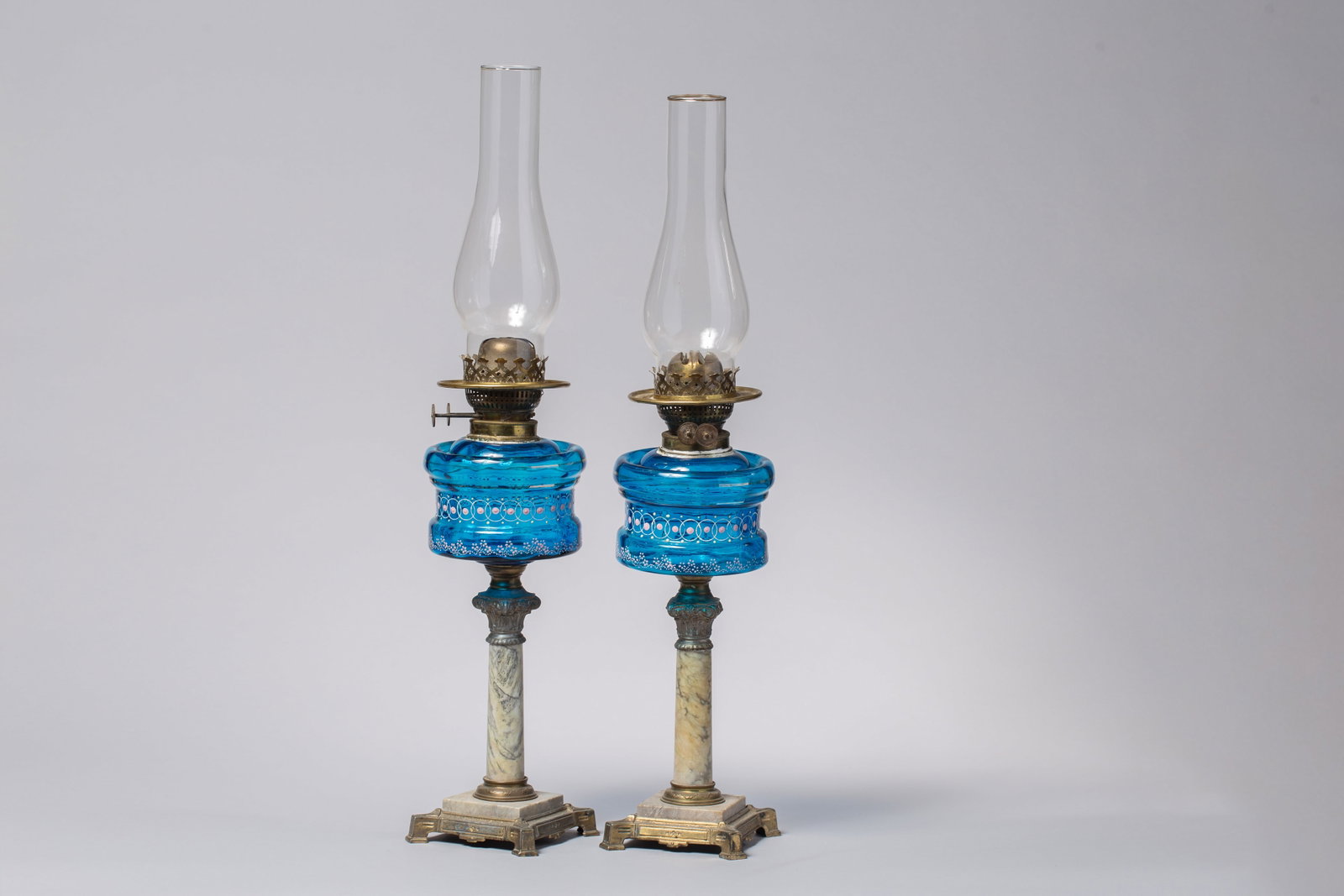 Set of Two Oil Lamps with Blue Glass (1 of 3)