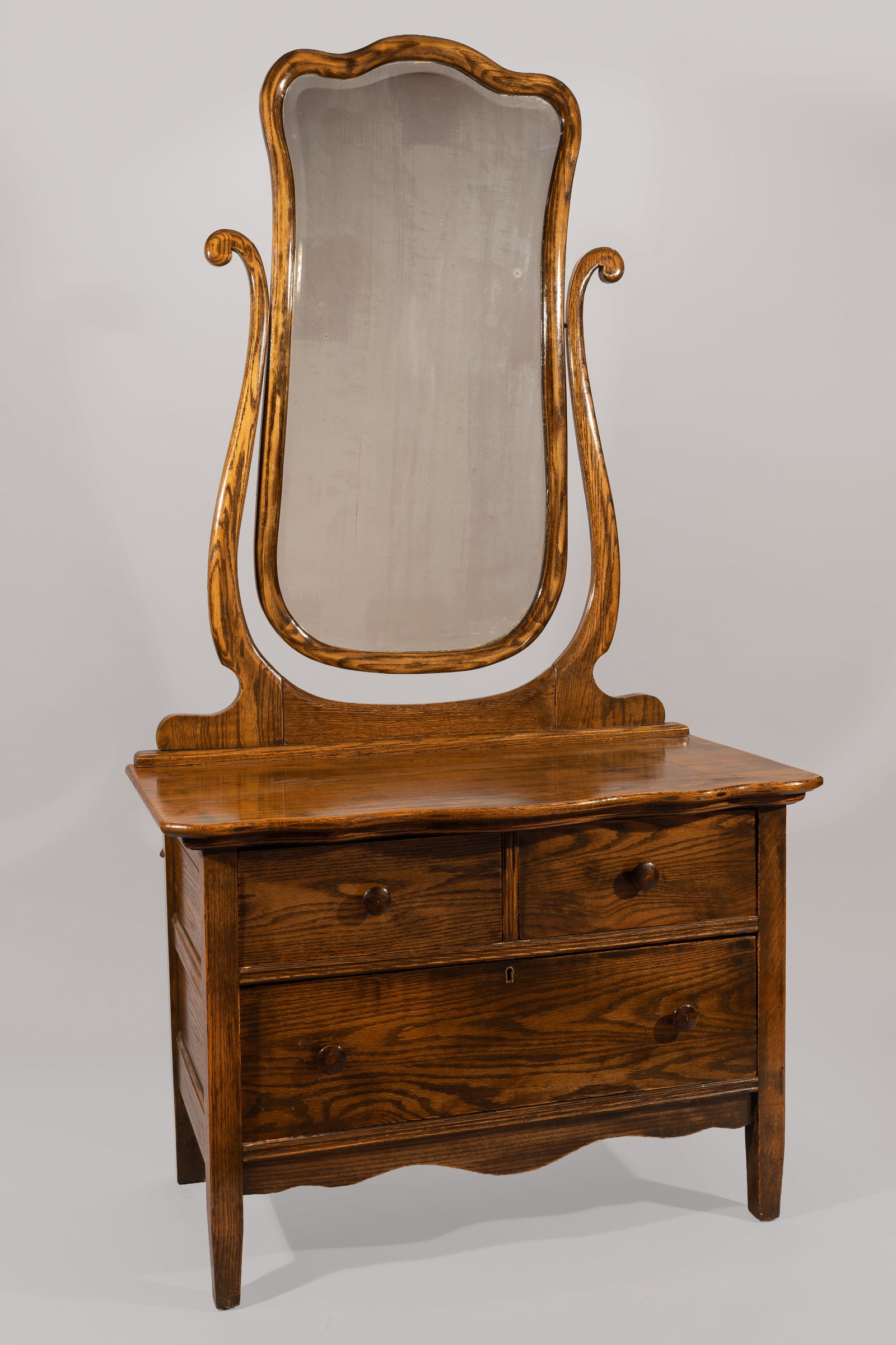 Antique American Quarter-Sawn Oak "Princess" Dresser with Lyre Mirror (1 of 3)