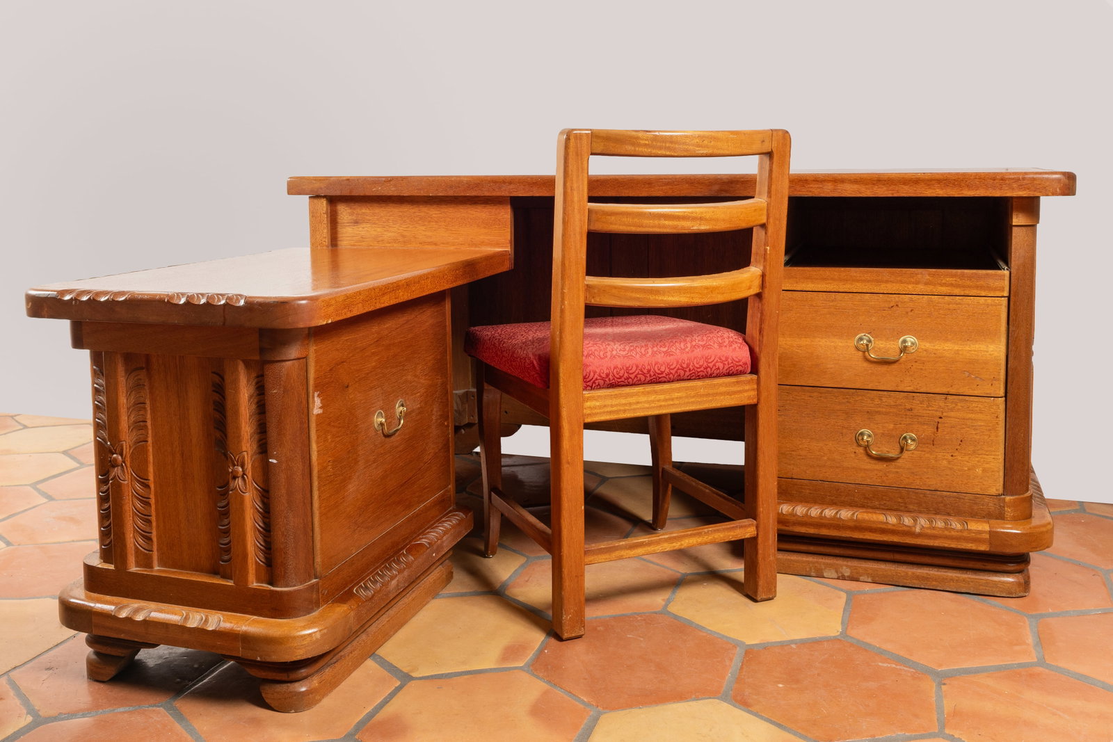 One-of-a-Kind, Handcrafted Mahogany Desk and Matching Chair Set by Ernest Thompson, Ca. 1970 (1 of 2)