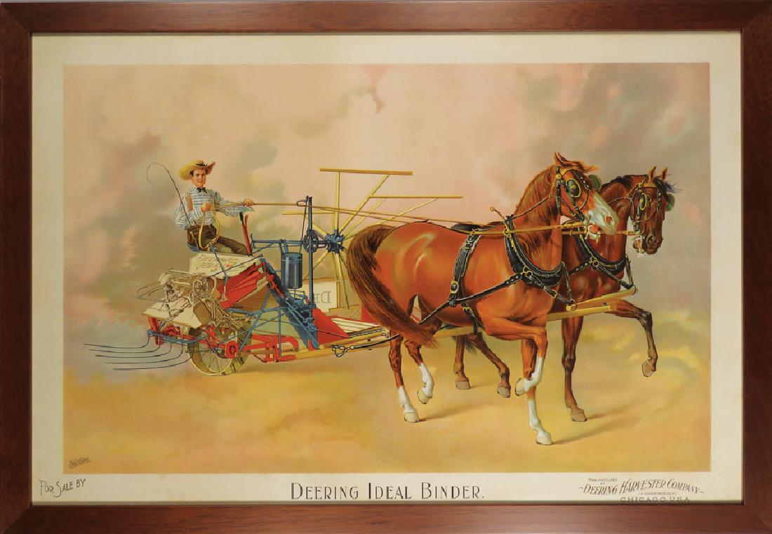 Deering Harvester Company Paper Sign: Deering Harvester Company Paper Sign. Deering Ideal Binder. Minor discoloration in perimeter border otherwise near mint condition. 29 1/2 X 19 1/2 image only.
