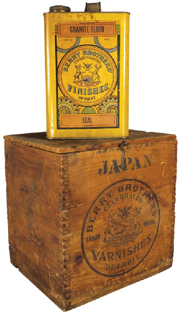 Berry Brothers Varnishes Detroit Items: Berry Brothers Varnishes Detroit Items. Original wood crate and Granite Floor Seal on gallon container. Both in good condition. Crate measures 11 1/2 X 12 X 9 1/2 inches
