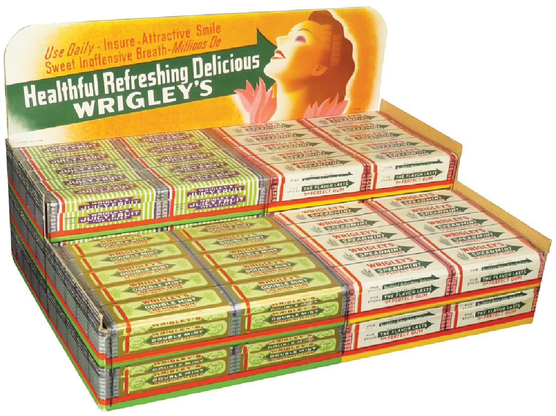 Wrigley's Chewing Gum Store Display: Wrigley's Chewing Gum Cardboard Store Display. Excellent condition. 12 1/2 X 6 3/4 X 9 inches.