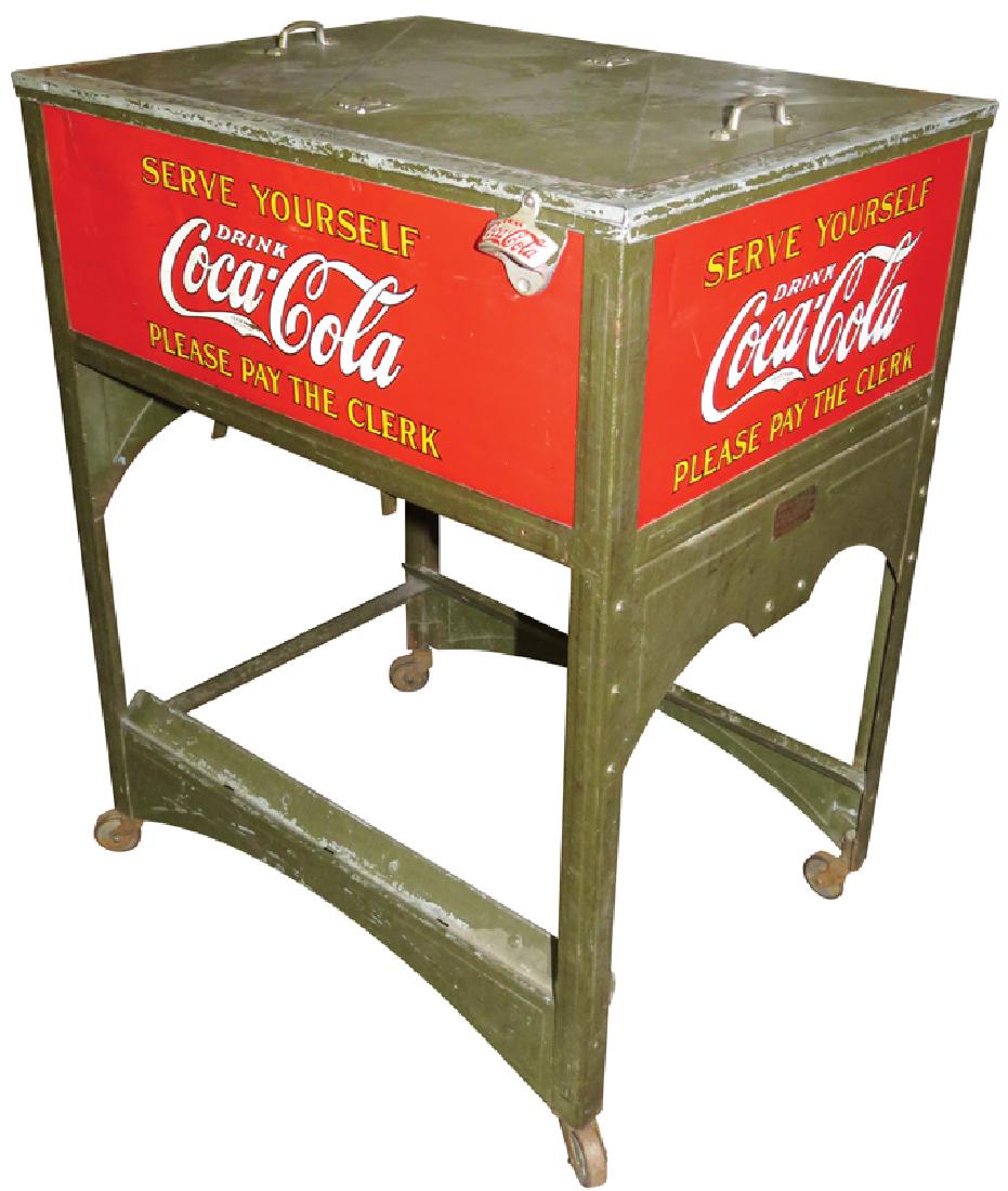 Coca Cola Glasscock Cooler: Coca Cola Glasscock Cooler, ca 1930. Often used in islands of filling stations as well other retail operation. No cap catcher otherwise very good original condition. 32 X 40 X 24 inches.