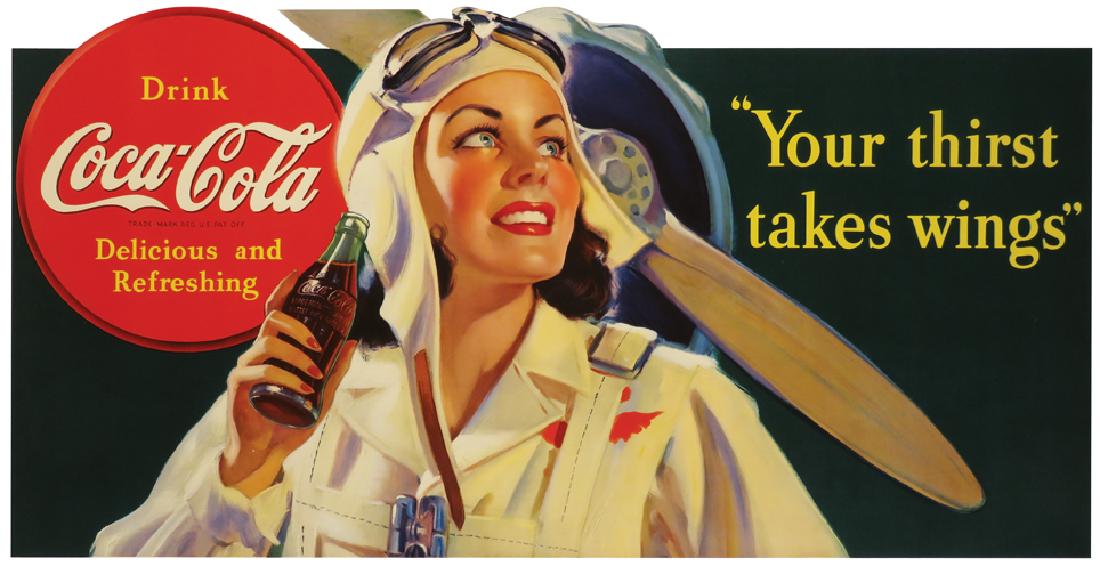 1940 Coca Cola Lady Pilot Cardboard Sign: 1940 Coca Cola Lady Pilot Cardboard Sign. Excellent condition. 35 1/2 X 19 inches image only.