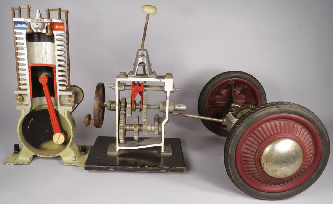 German School Training Models: German School Training Models. 3 pieces include cut-away four cylinder engine and 3 speed transmission and differential. Engine measures 15 1/2 inches tall.