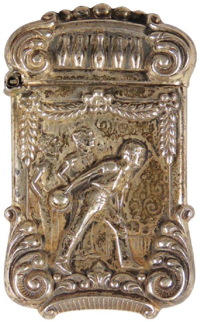 High Relief Sterling Silver Match Safe, Bowler: High Relief Sterling Silver Match Safe, Bowler. Excellent condition. 1 1/2 X 2 1/2 inches.